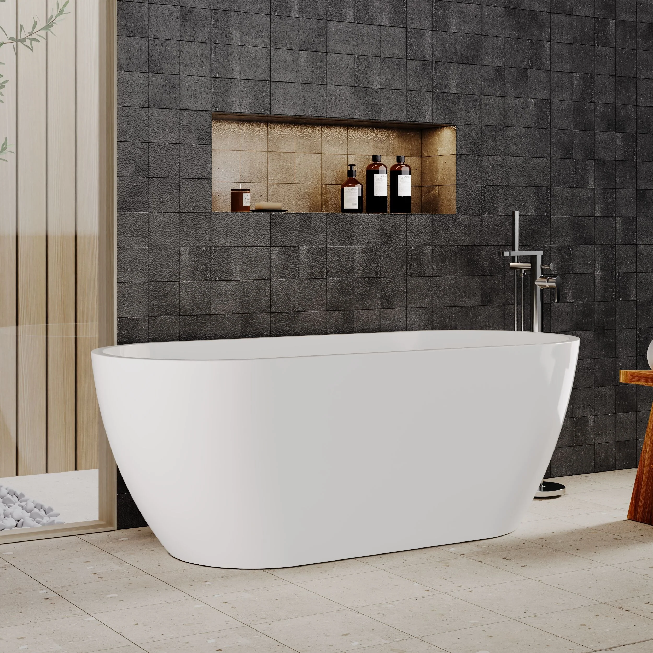 Contemporary Oval Freestanding Bath with Waste, Double Ended - Choice of Size - Image 10