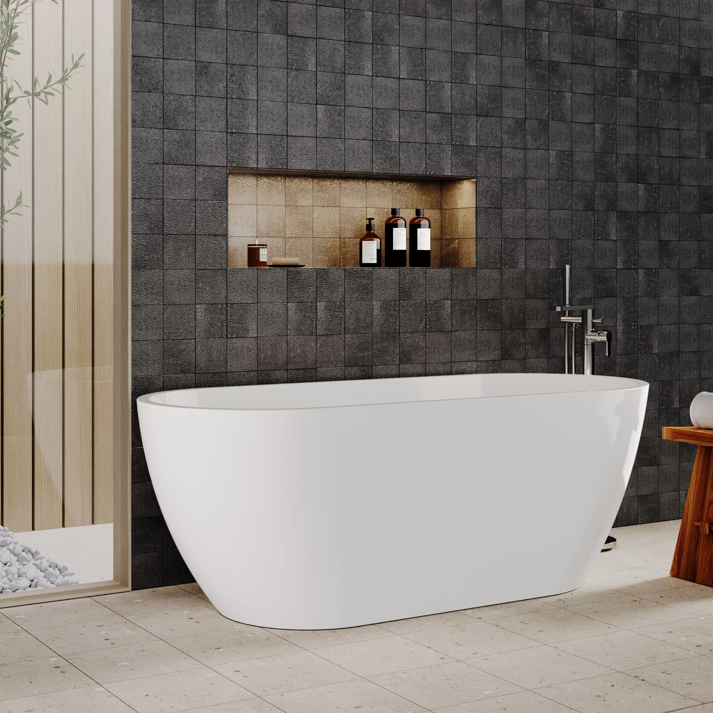 Contemporary Oval Freestanding Bath with Waste, Double Ended - Choice of Size - Image 11