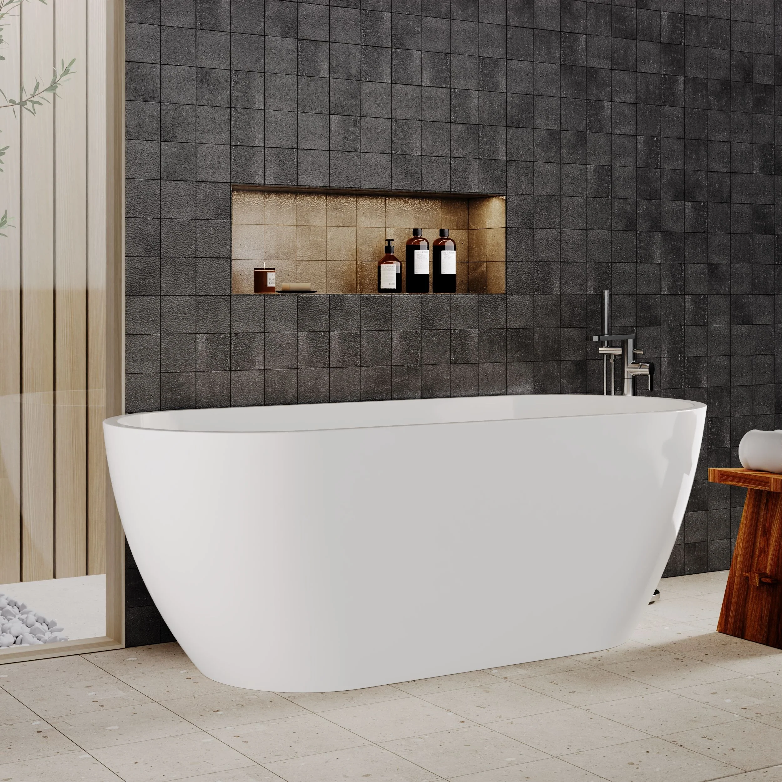 Contemporary Oval Freestanding Bath with Waste, Double Ended - Choice of Size - Image 12