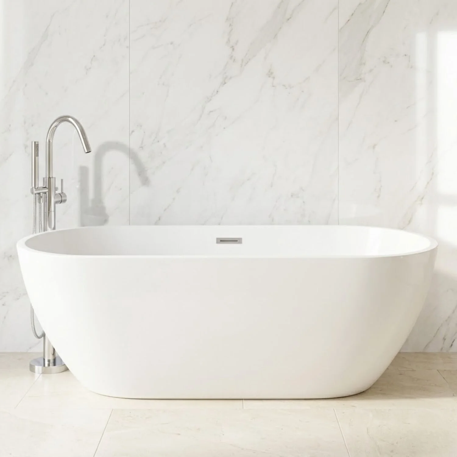 Contemporary Oval Freestanding Bath with Waste, Double Ended - Choice of Size - Image 4
