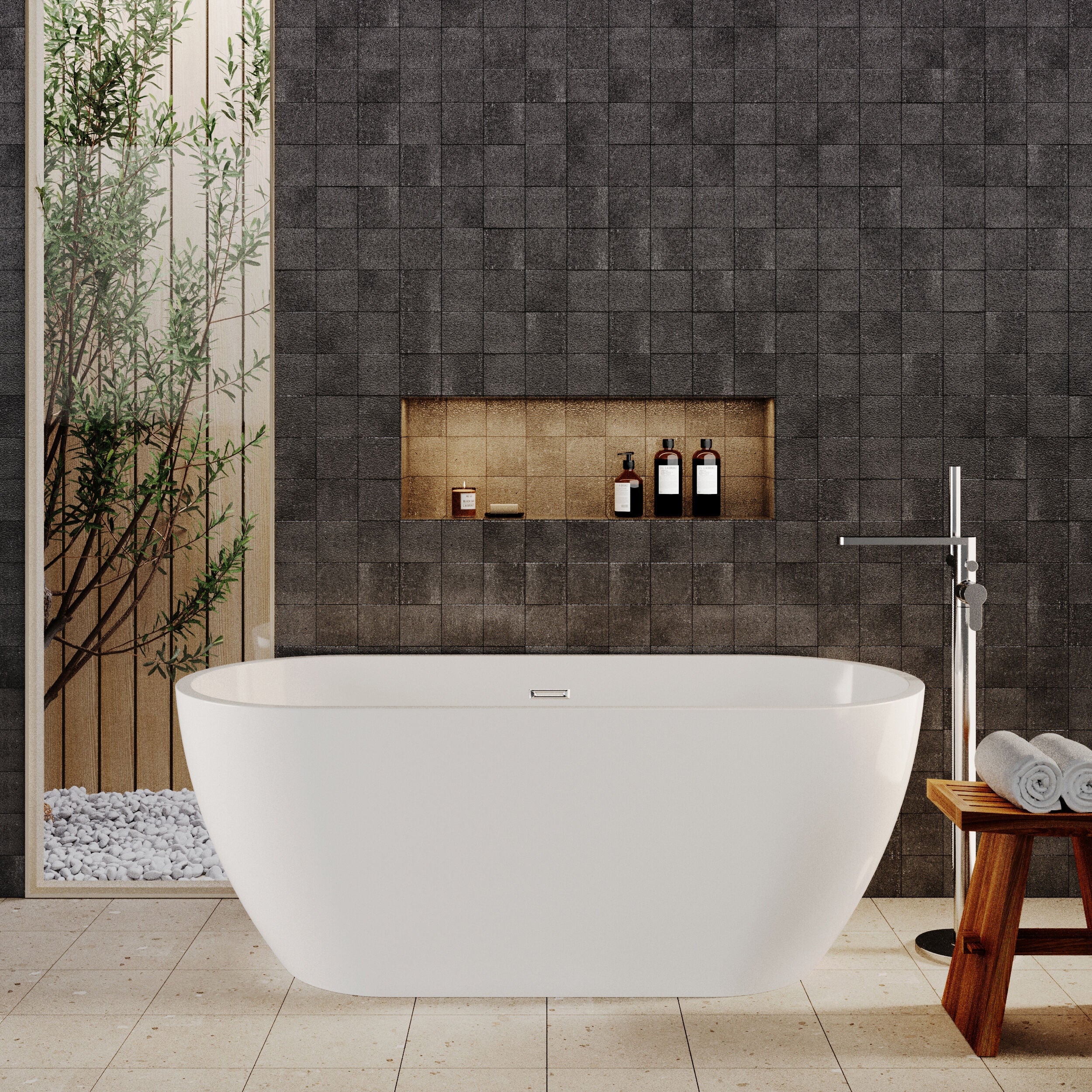 Contemporary Oval Freestanding Bath with Waste, Double Ended - Choice of Size - Image 5