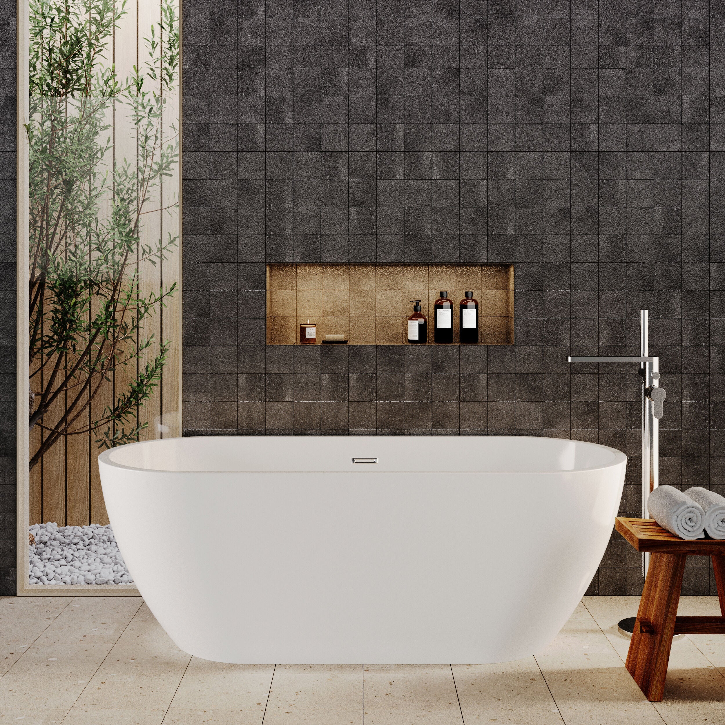 Contemporary Oval Freestanding Bath with Waste, Double Ended - Choice of Size - Image 6