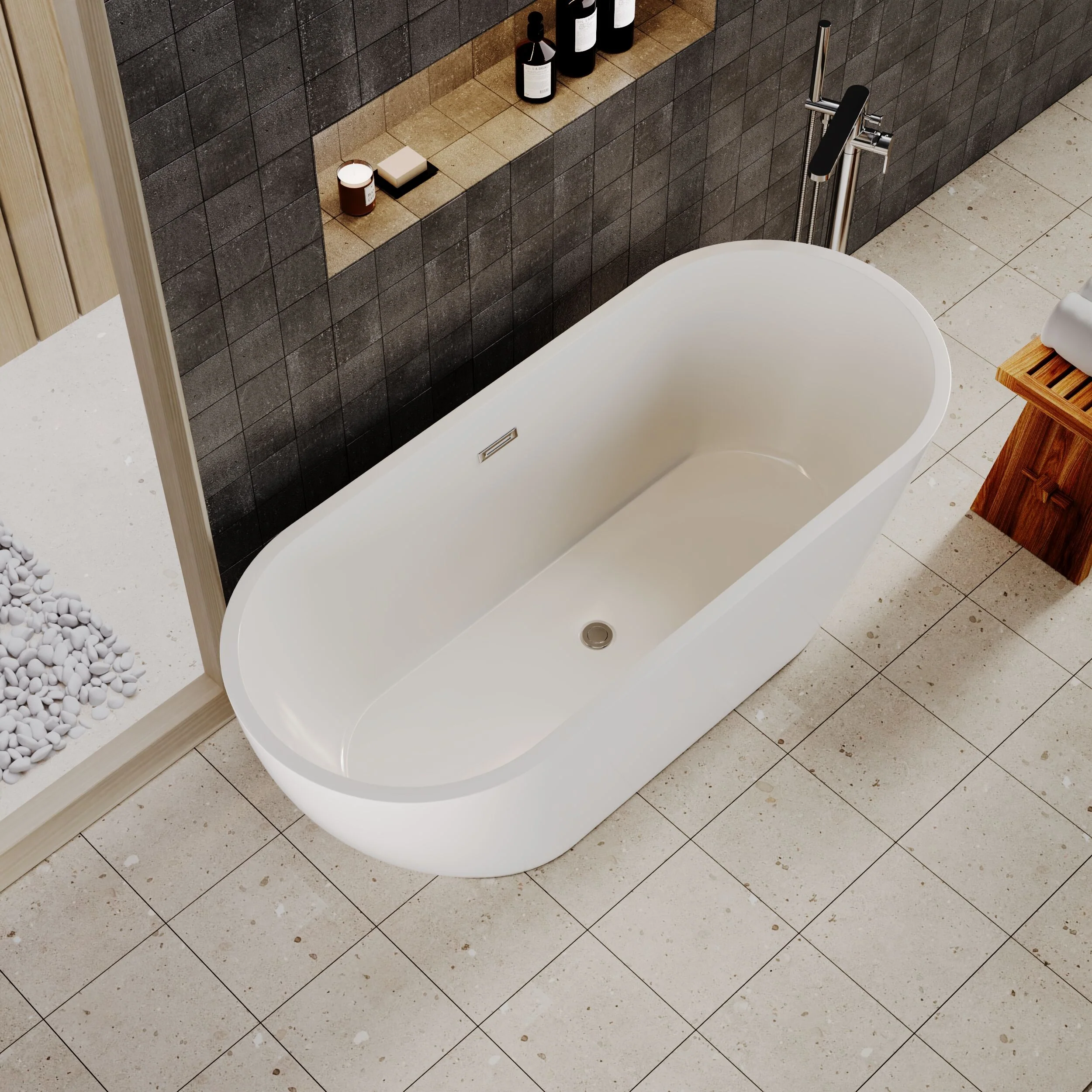 Contemporary Oval Freestanding Bath with Waste, Double Ended - Choice of Size - Image 7