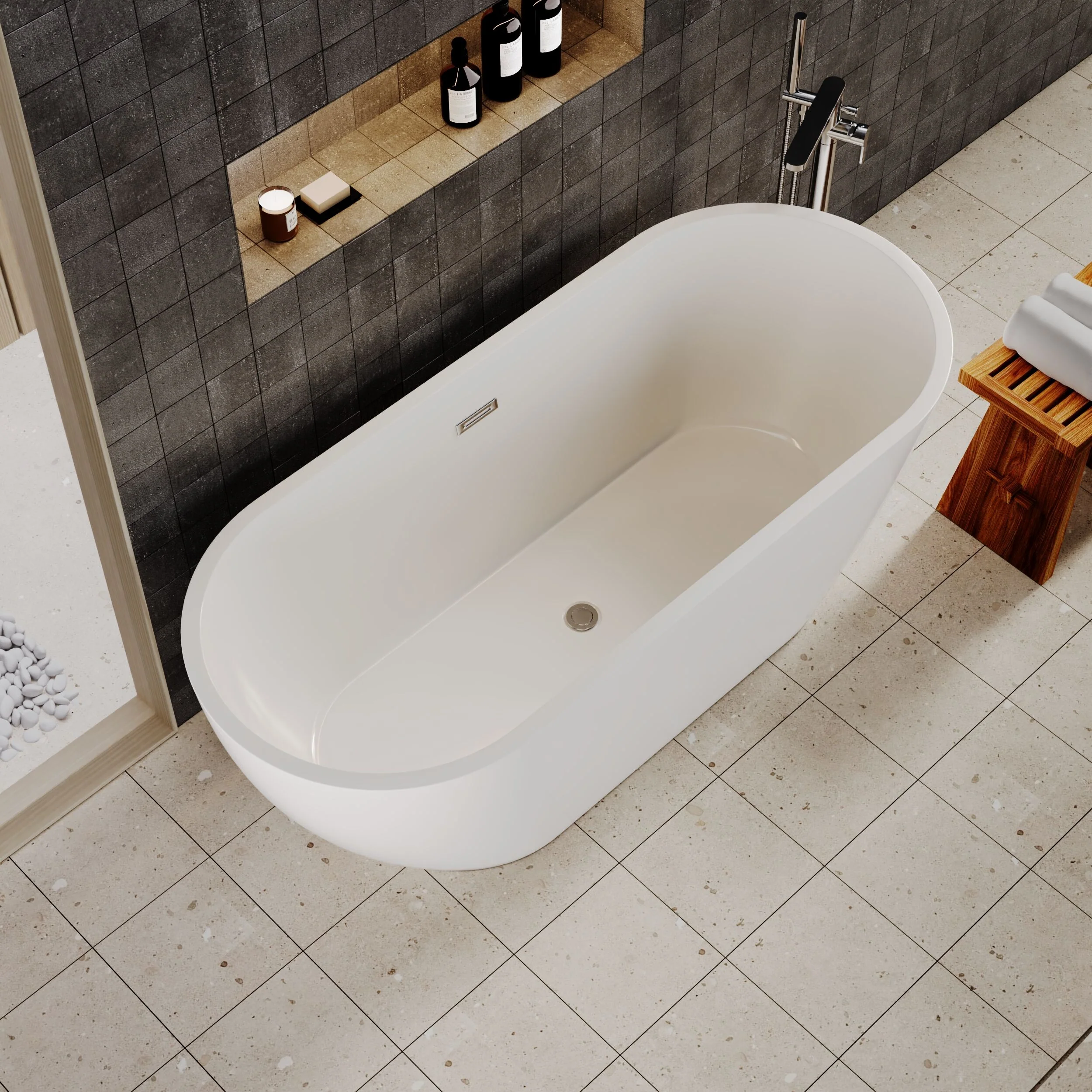 Contemporary Oval Freestanding Bath with Waste, Double Ended - Choice of Size - Image 8