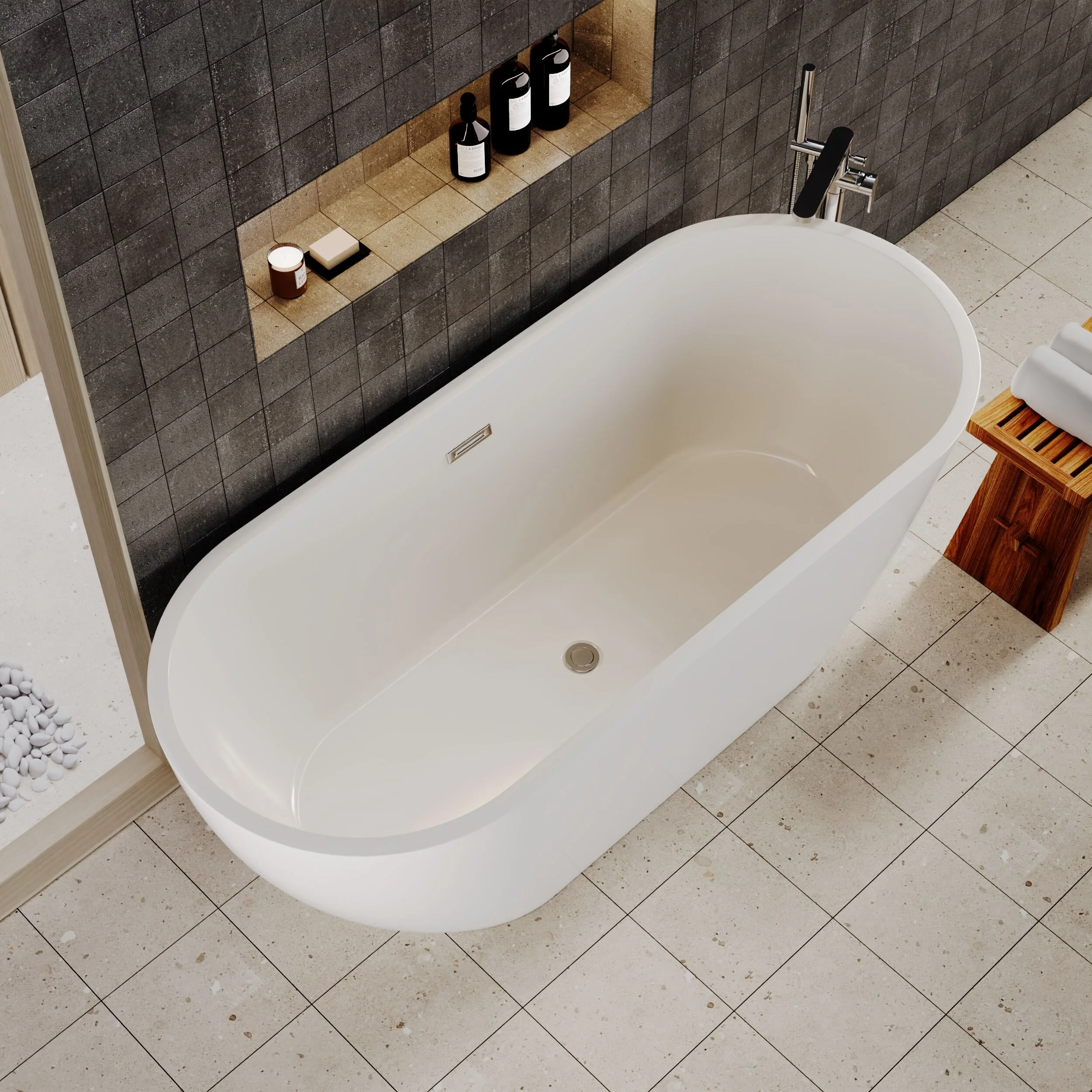 Contemporary Oval Freestanding Bath with Waste, Double Ended - Choice of Size - Image 9