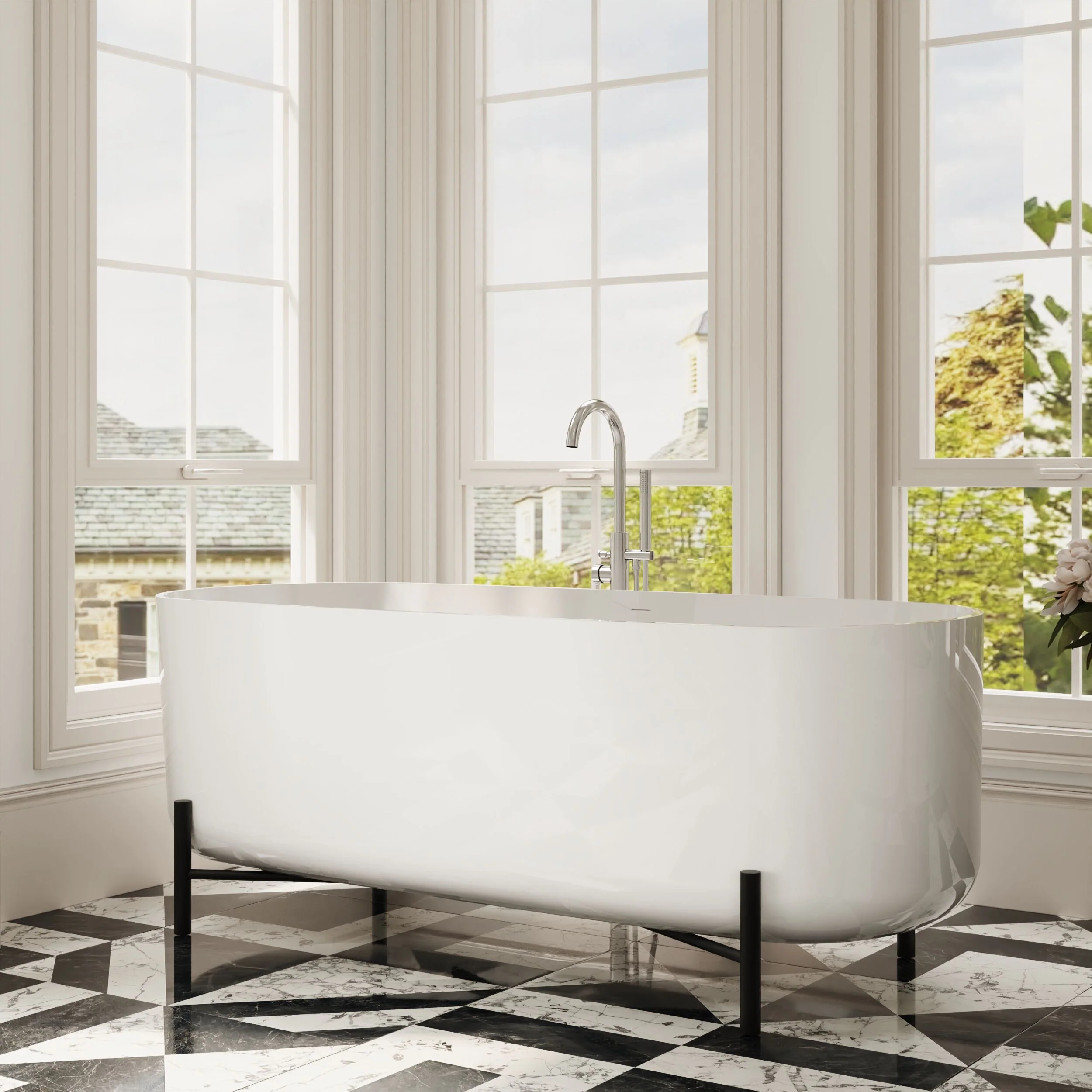 Contemporary Oval Freestanding Bath with Stand - Choice of Size - Image 7