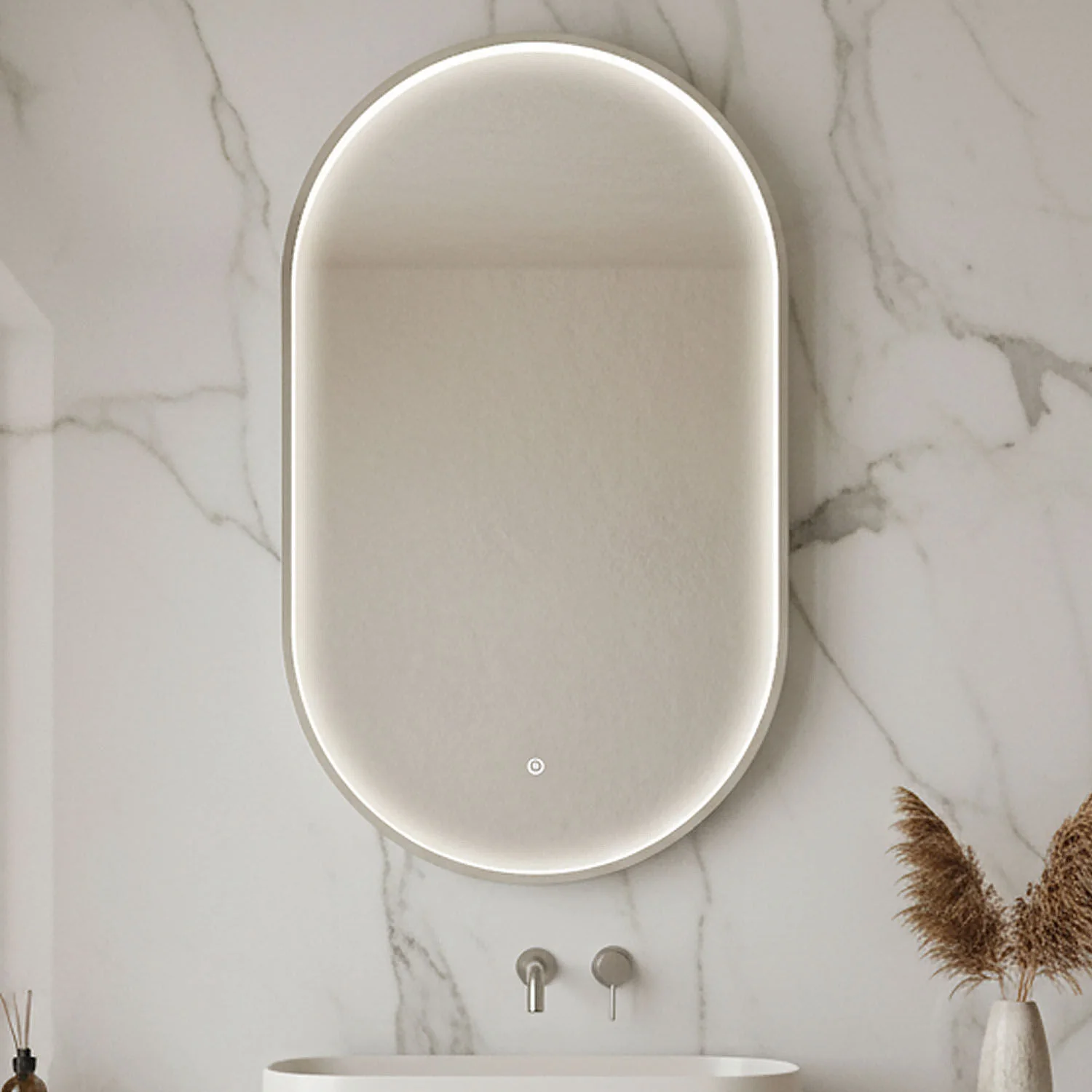Quixhill Contemporary Oval Inset Framed LED Touch Sensor Mirror - 800 x 500mm - Image 3