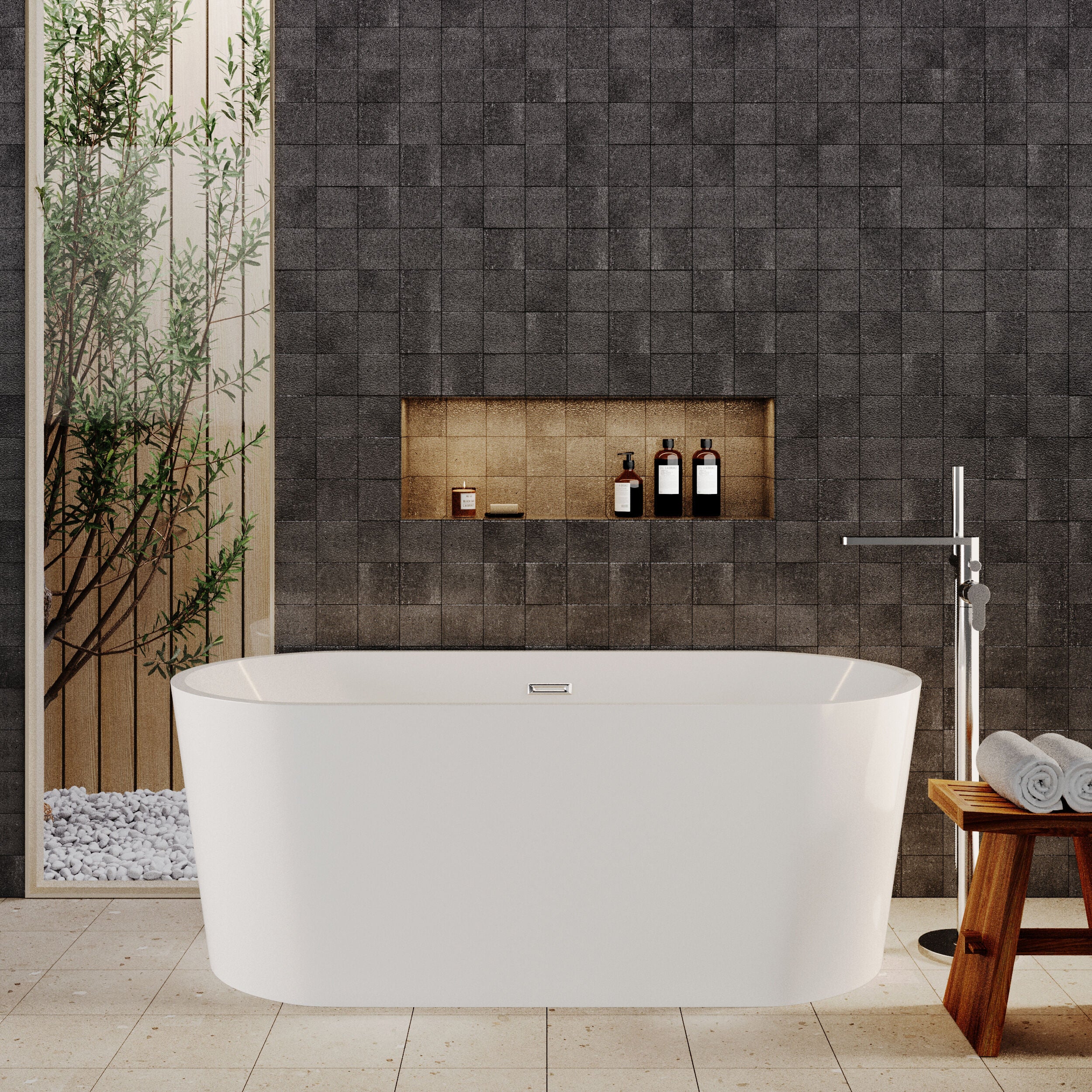 Contemporary Rounded Rectangular Freestanding Bath with Waste - Choice of Size - Image 3