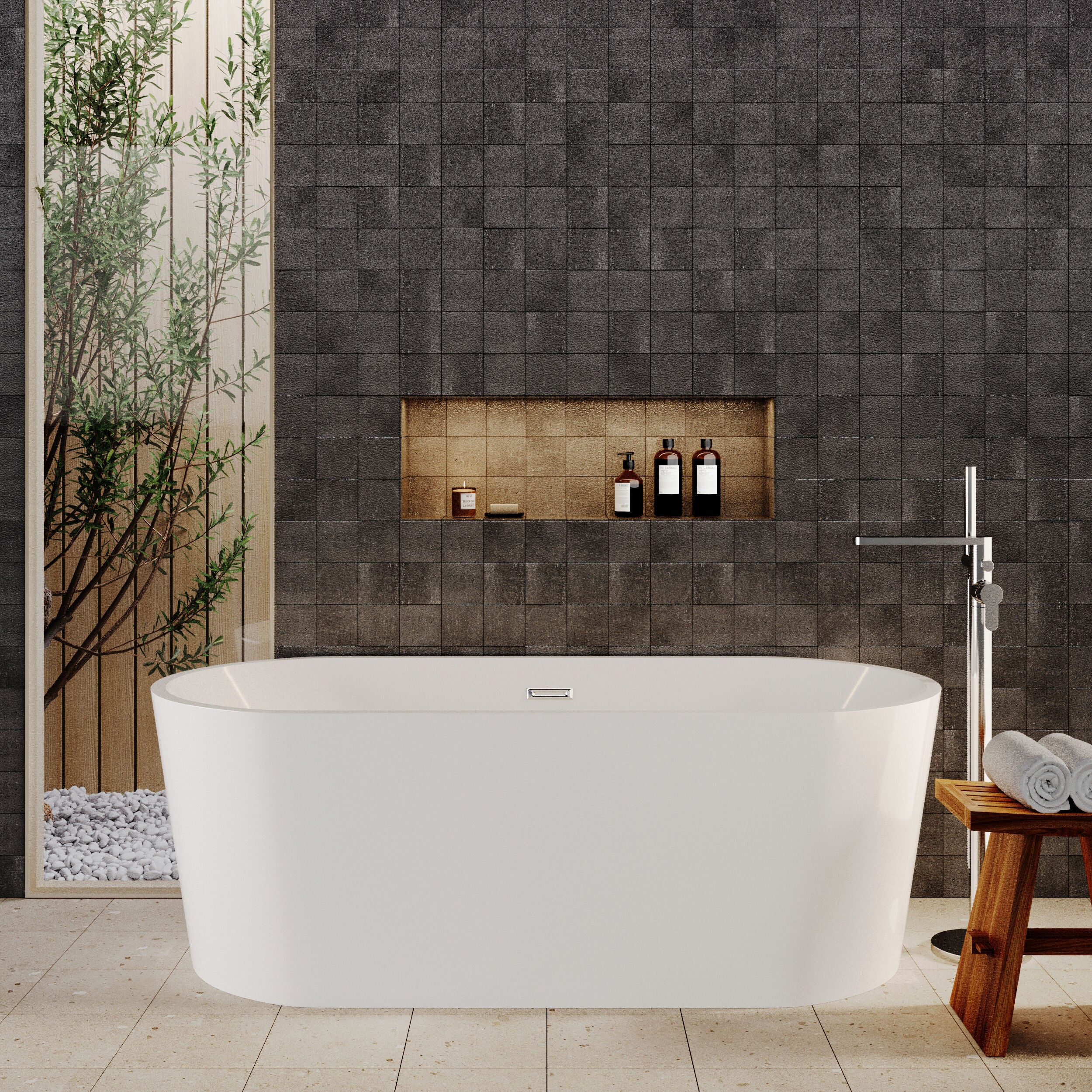 Contemporary Rounded Rectangular Freestanding Bath with Waste - Choice of Size - Image 4