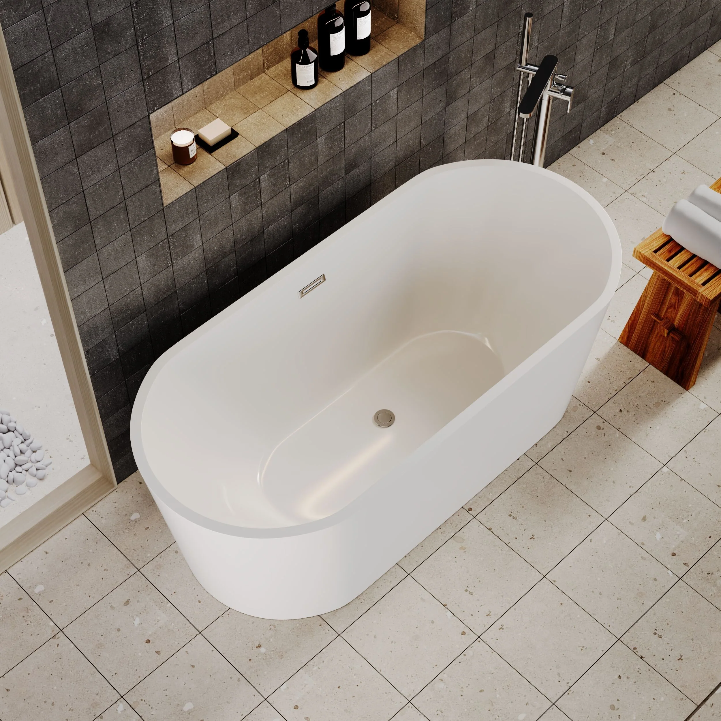 Contemporary Rounded Rectangular Freestanding Bath with Waste - Choice of Size - Image 5