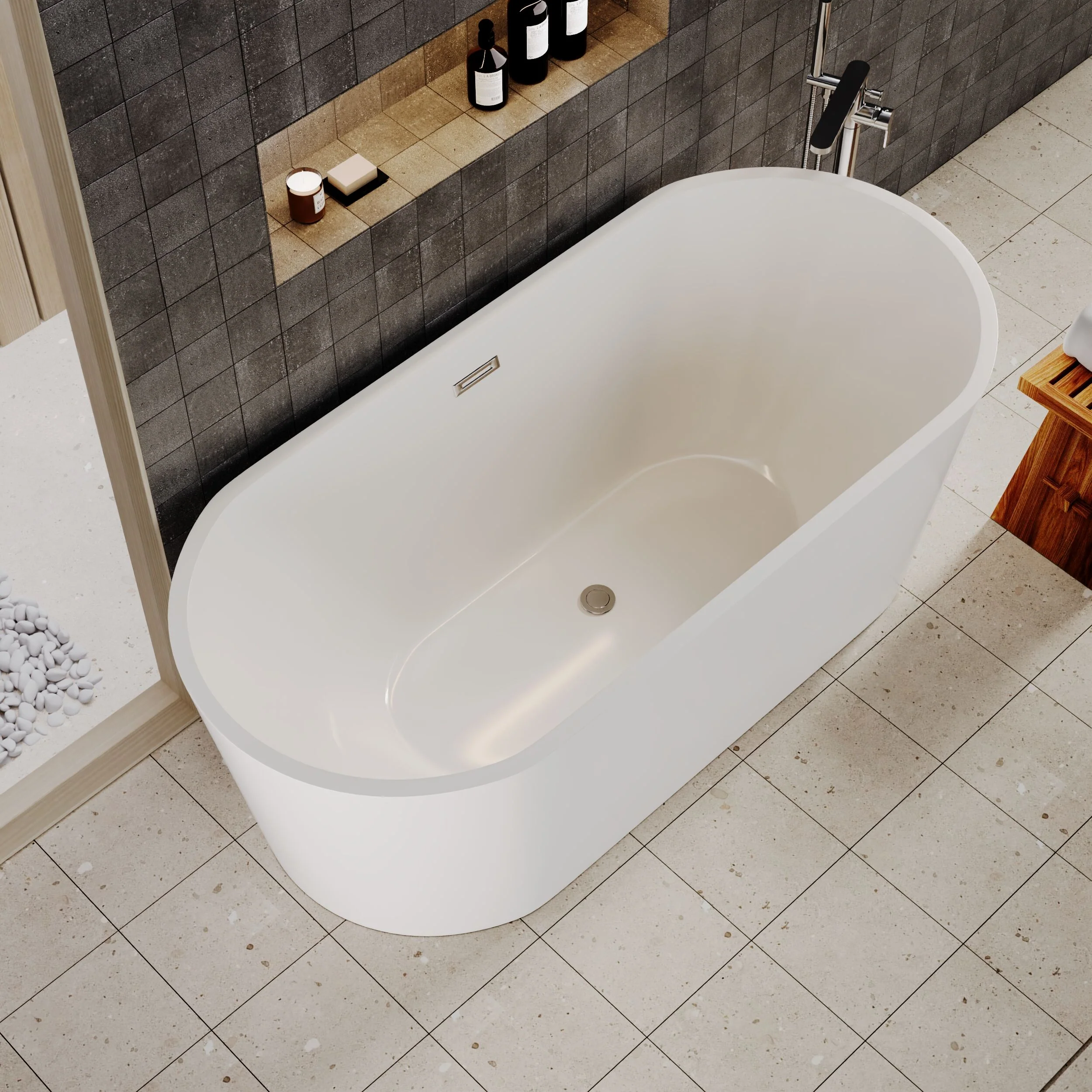 Contemporary Rounded Rectangular Freestanding Bath with Waste - Choice of Size - Image 6