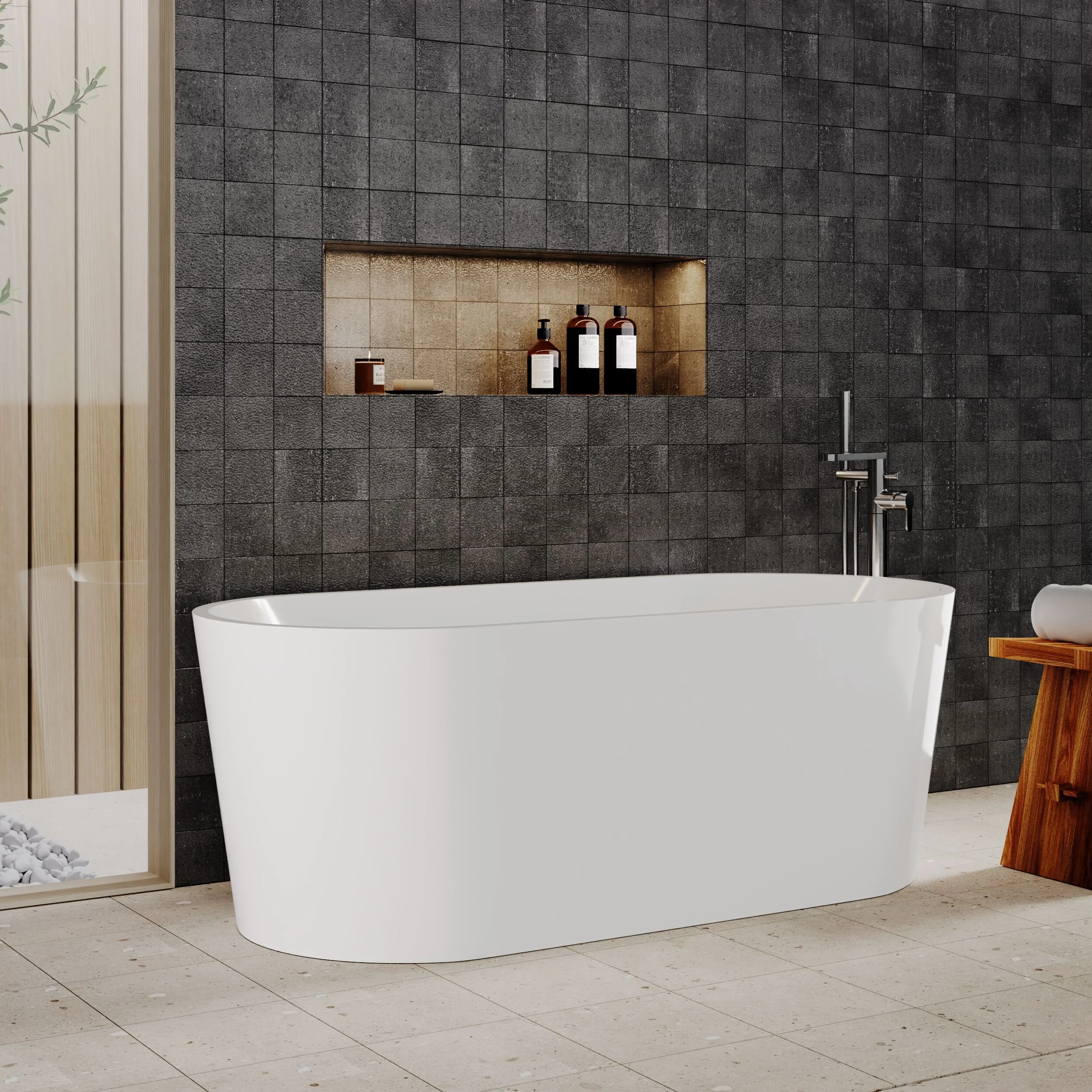Contemporary Rounded Rectangular Freestanding Bath with Waste - Choice of Size - Image 7