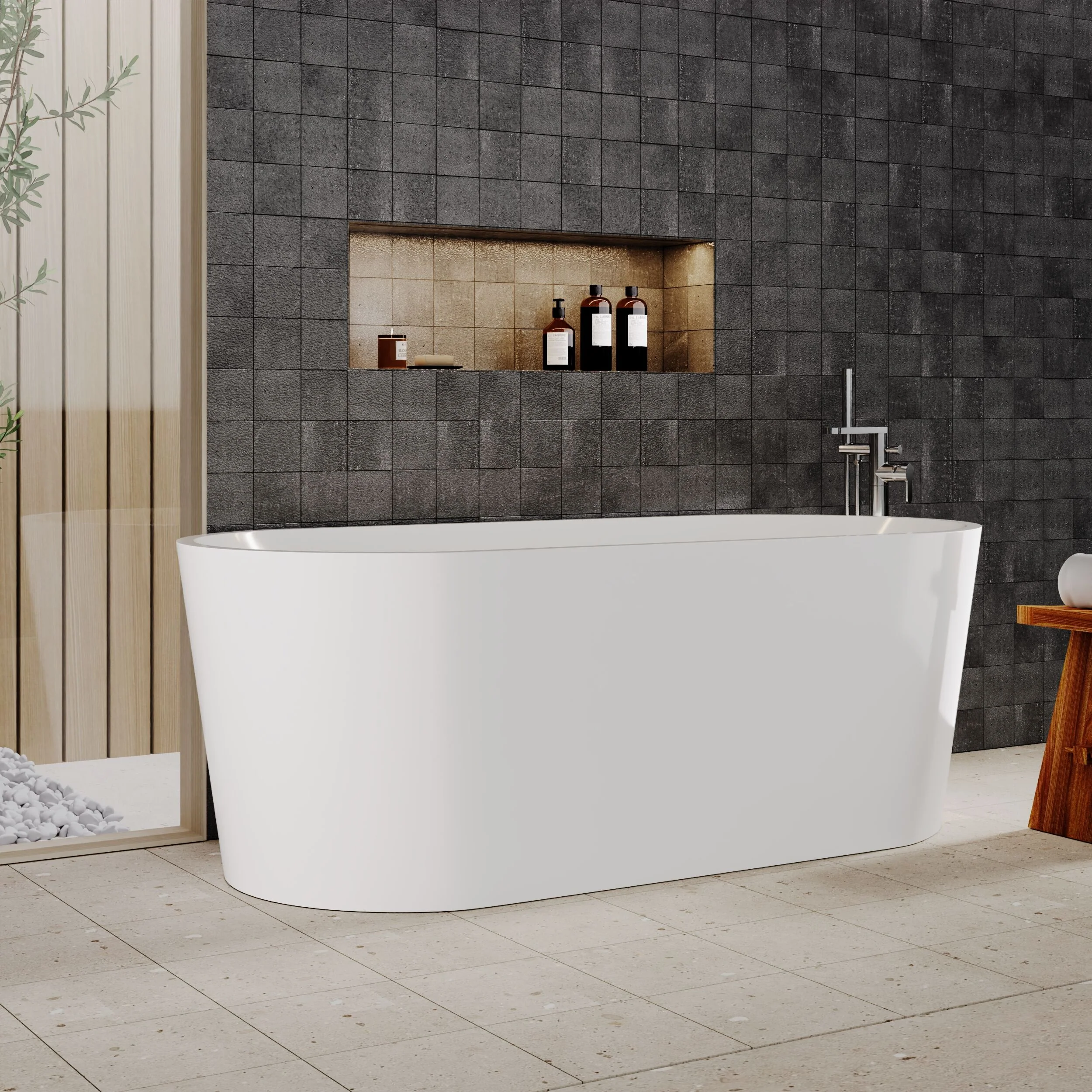 Contemporary Rounded Rectangular Freestanding Bath with Waste - Choice of Size - Image 8