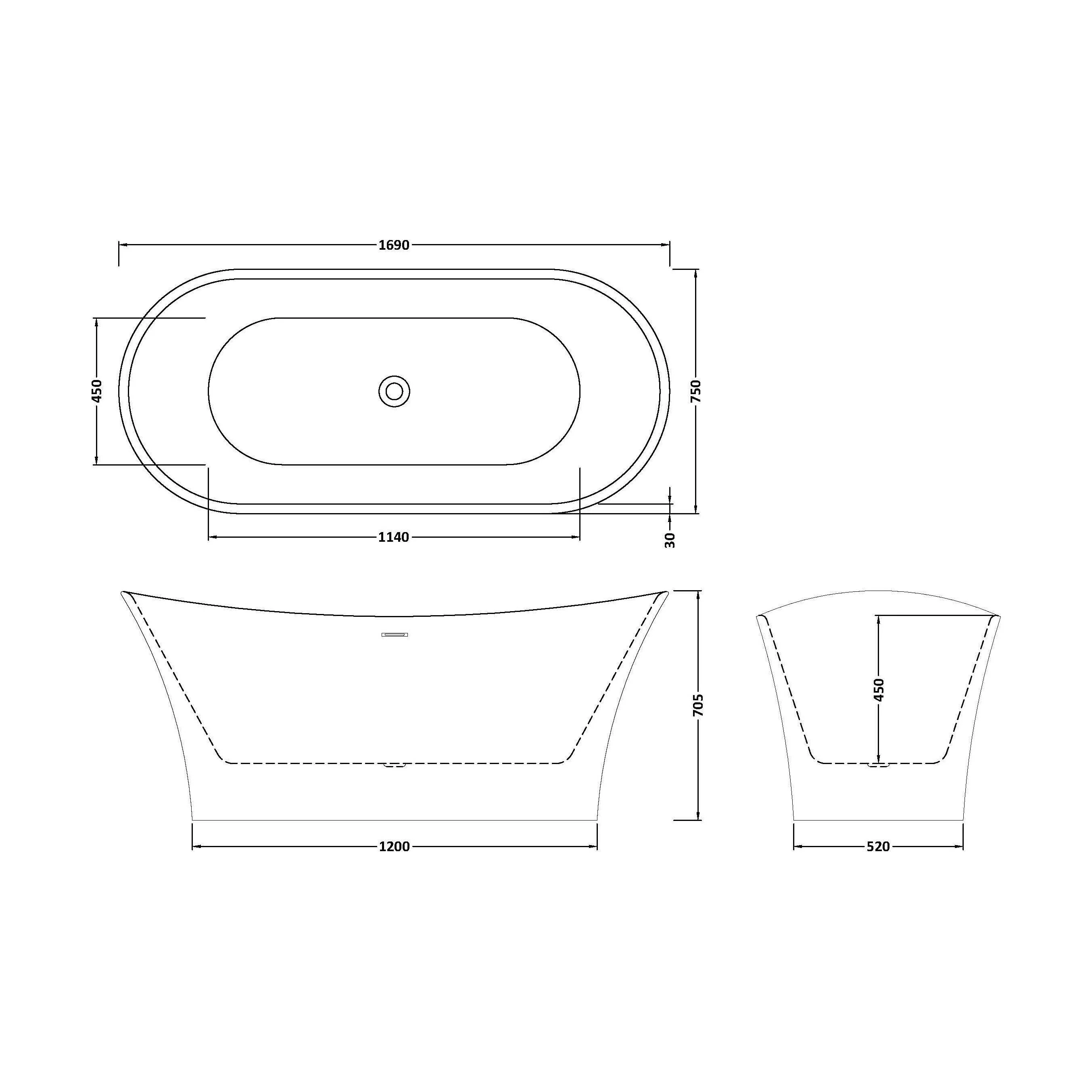 Contemporary Slipper Freestanding Bath  - 1700mm x 750mm - Image 5