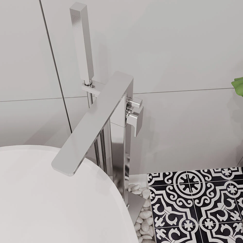 Swinscoe Contemporary Square Freestanding Bath Shower Mixer Tap with Kit - Choice of Colour - Image 10