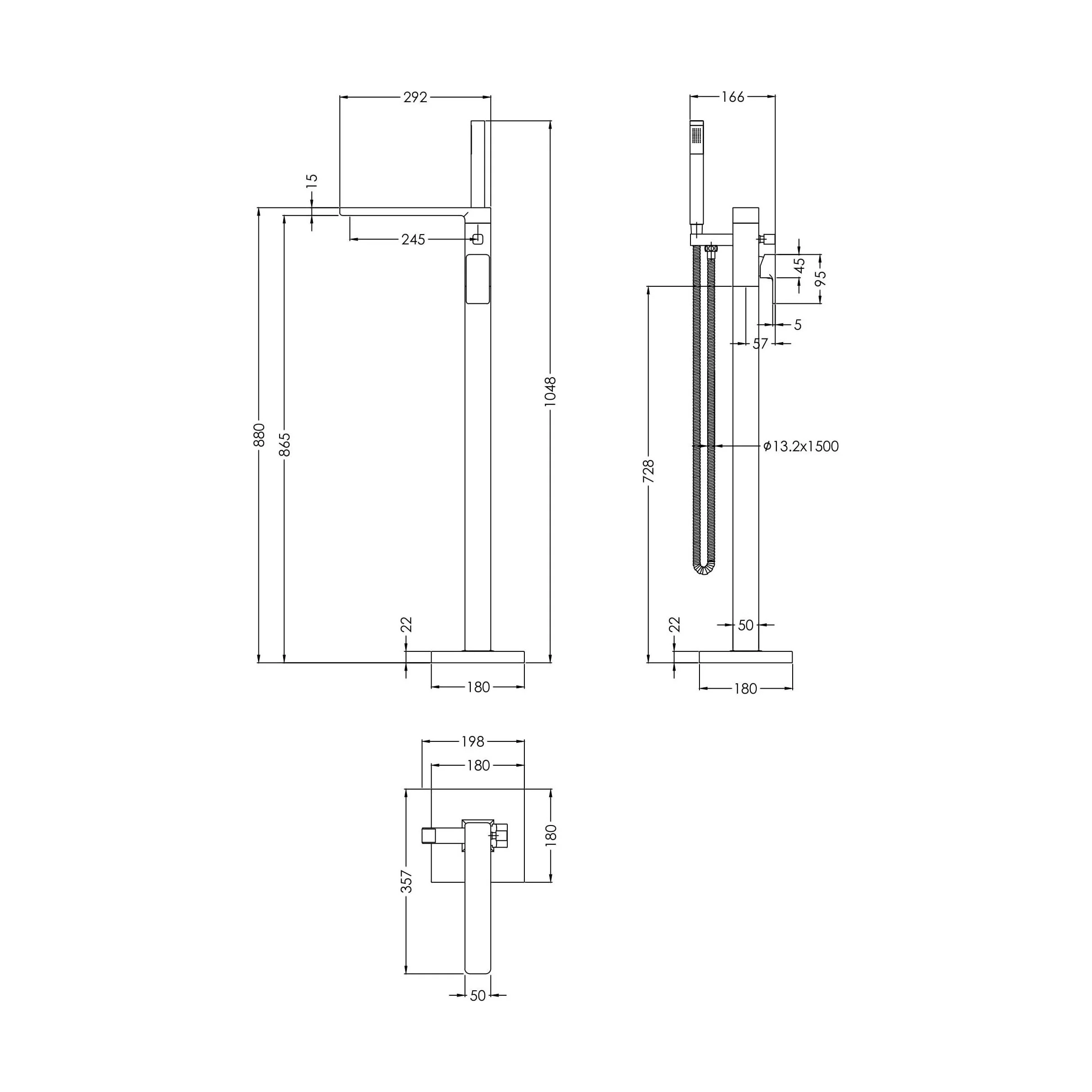 Swinscoe Contemporary Square Freestanding Bath Shower Mixer Tap with Kit - Choice of Colour - Image 21