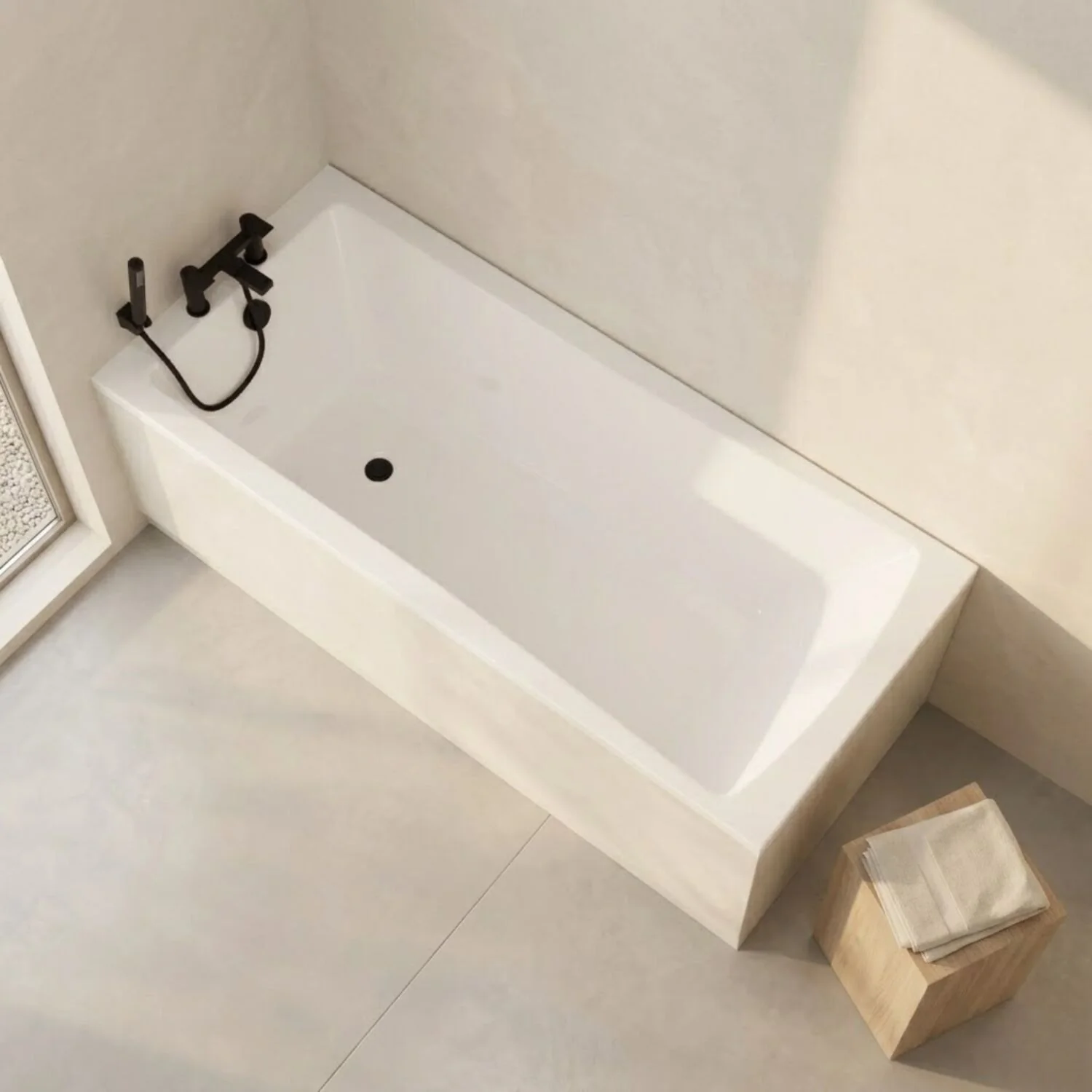 Contemporary Square Single Ended Bath Tub & Leg Set - Multiple Sizes - Image 3