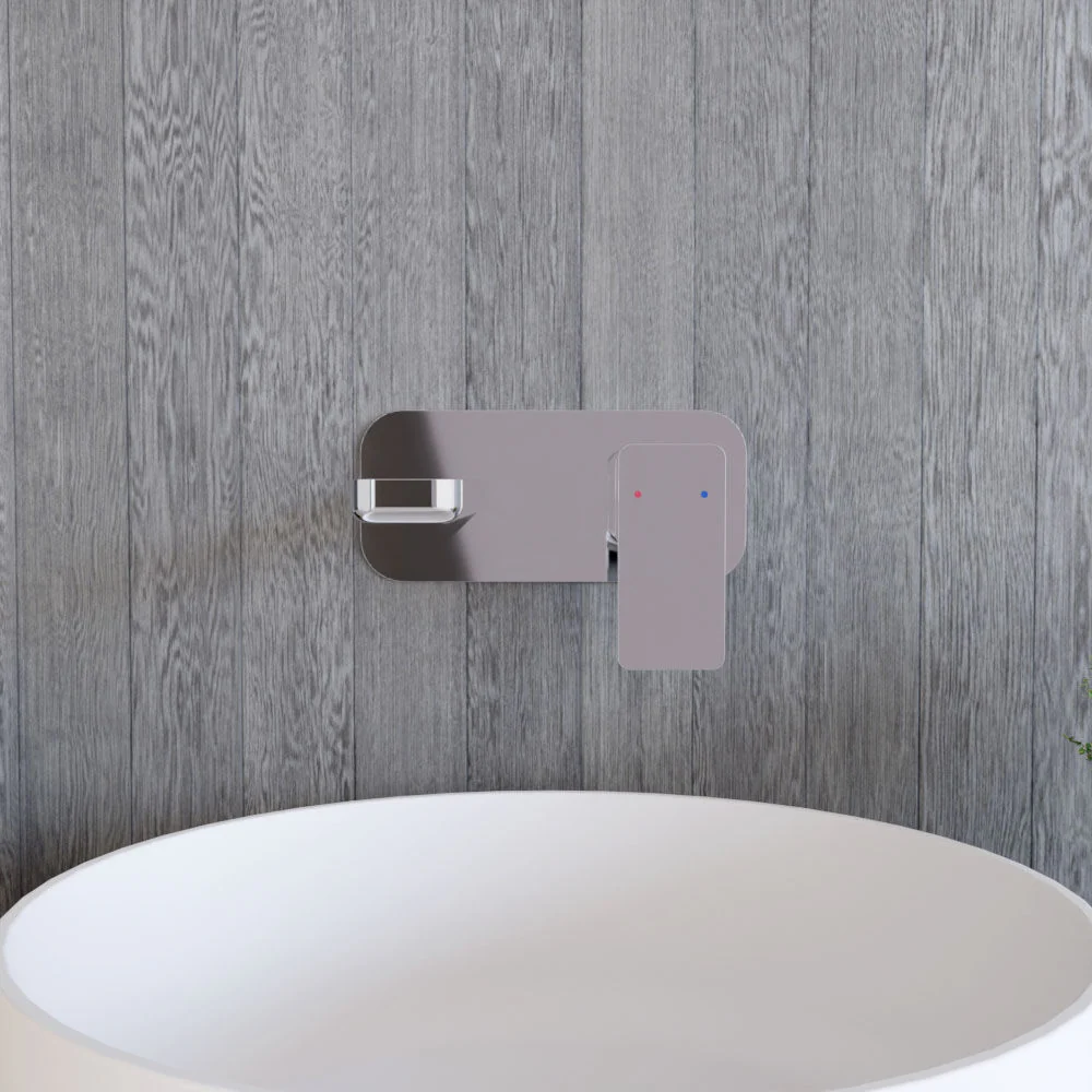 Swinscoe Contemporary Square Wall Mounted 2 Tap Hole Basin Mixer Tap - Choice of Finish - Image 5