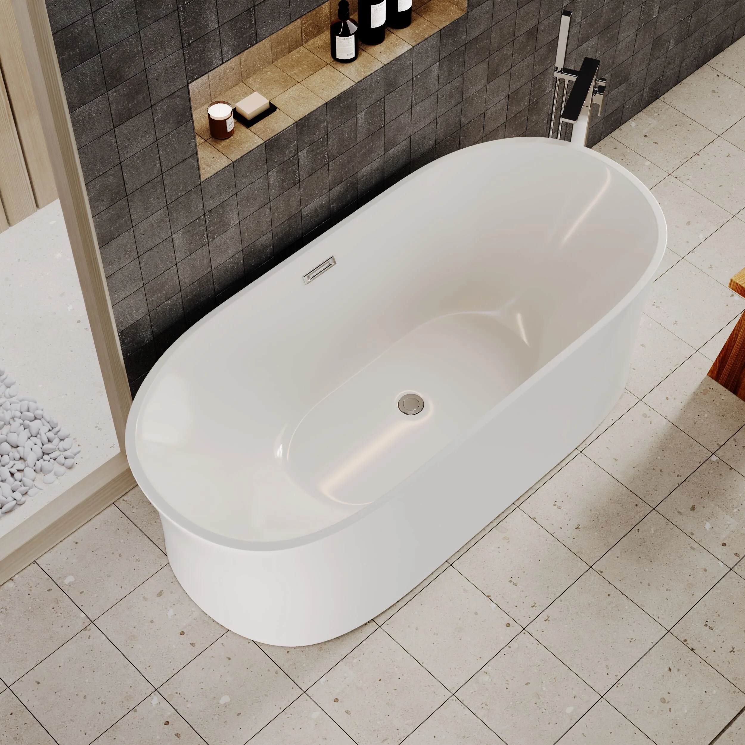 Contemporary White Curved Freestanding Bath - Choice of Size - Image 6