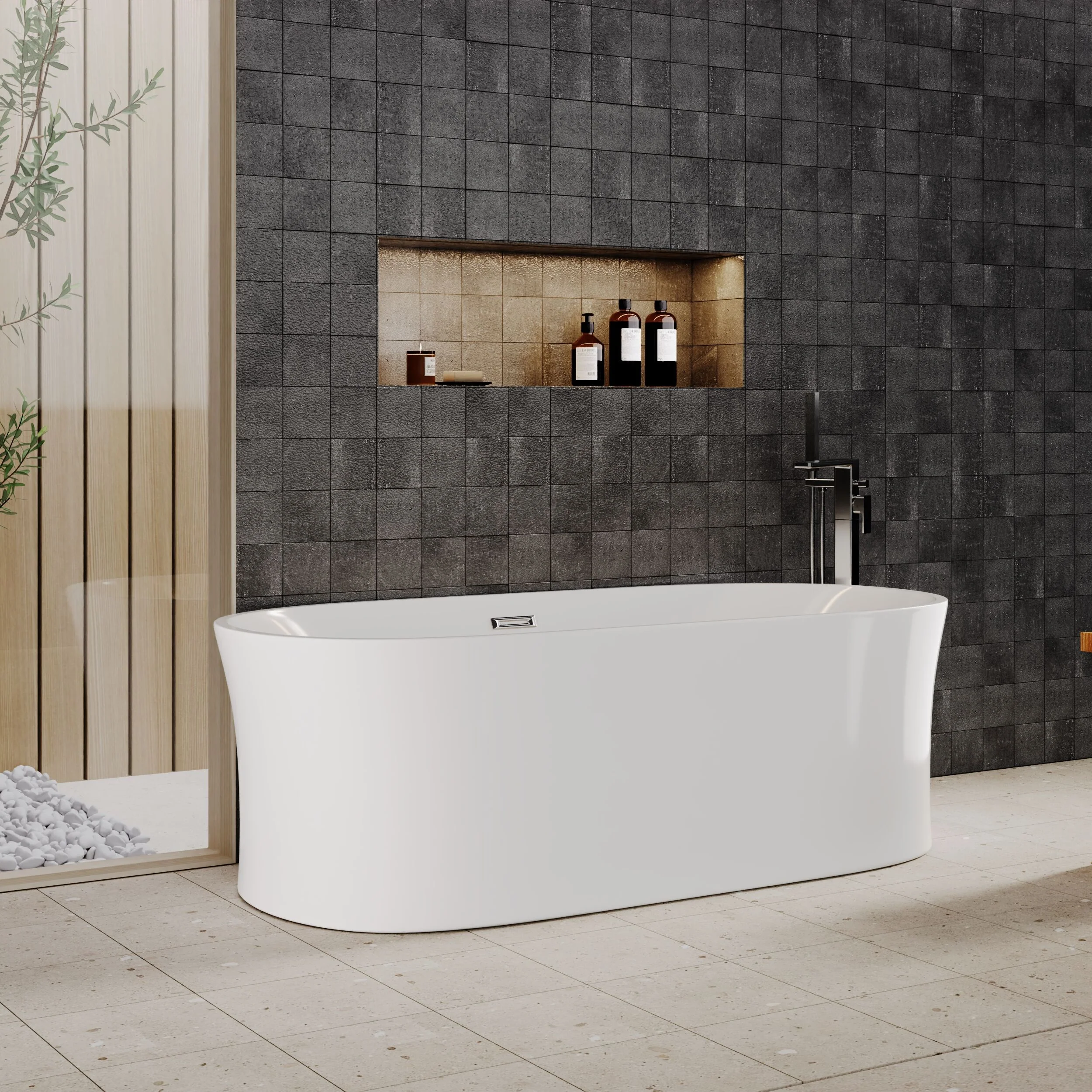 Contemporary White Curved Freestanding Bath - Choice of Size - Image 7