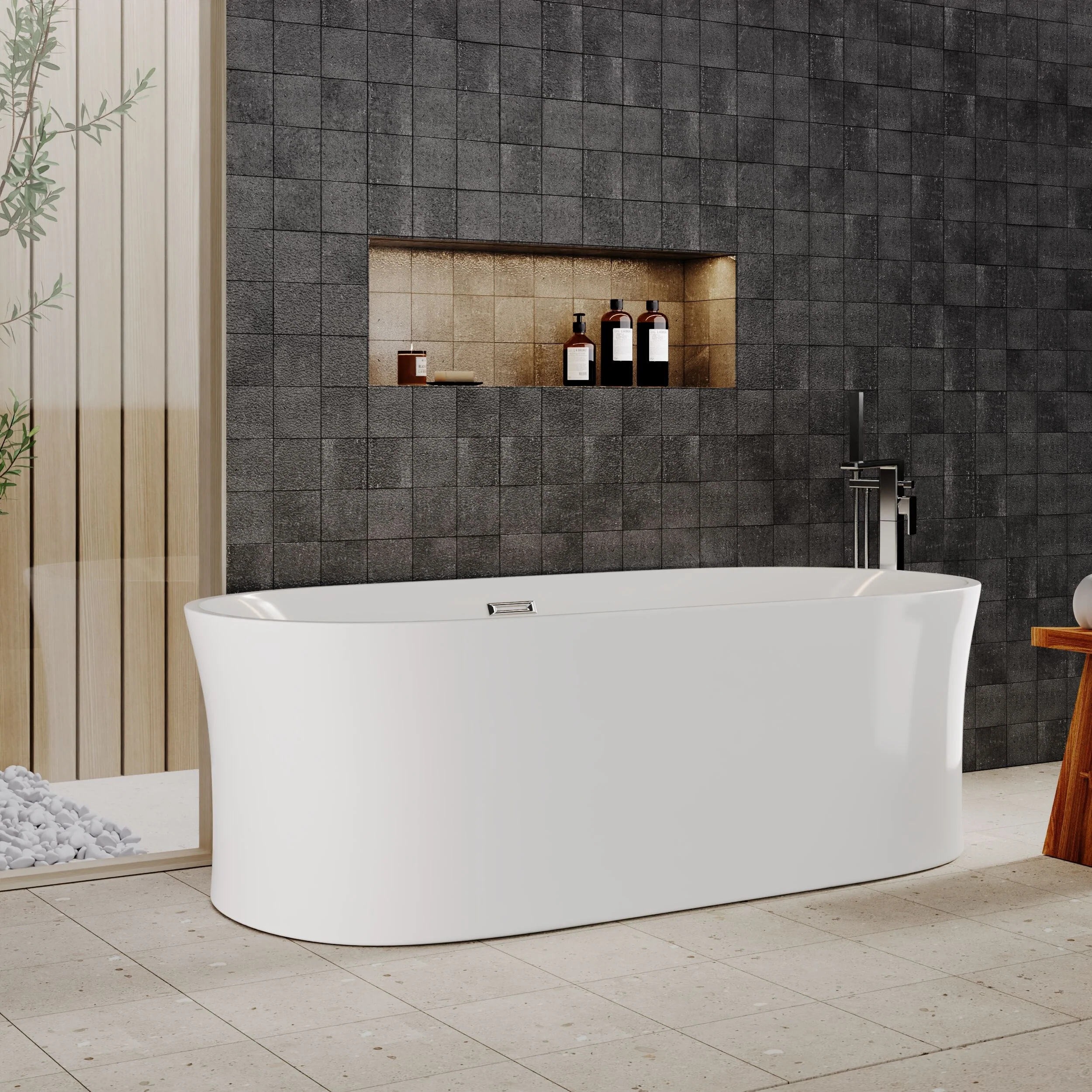 Contemporary White Curved Freestanding Bath - Choice of Size - Image 8
