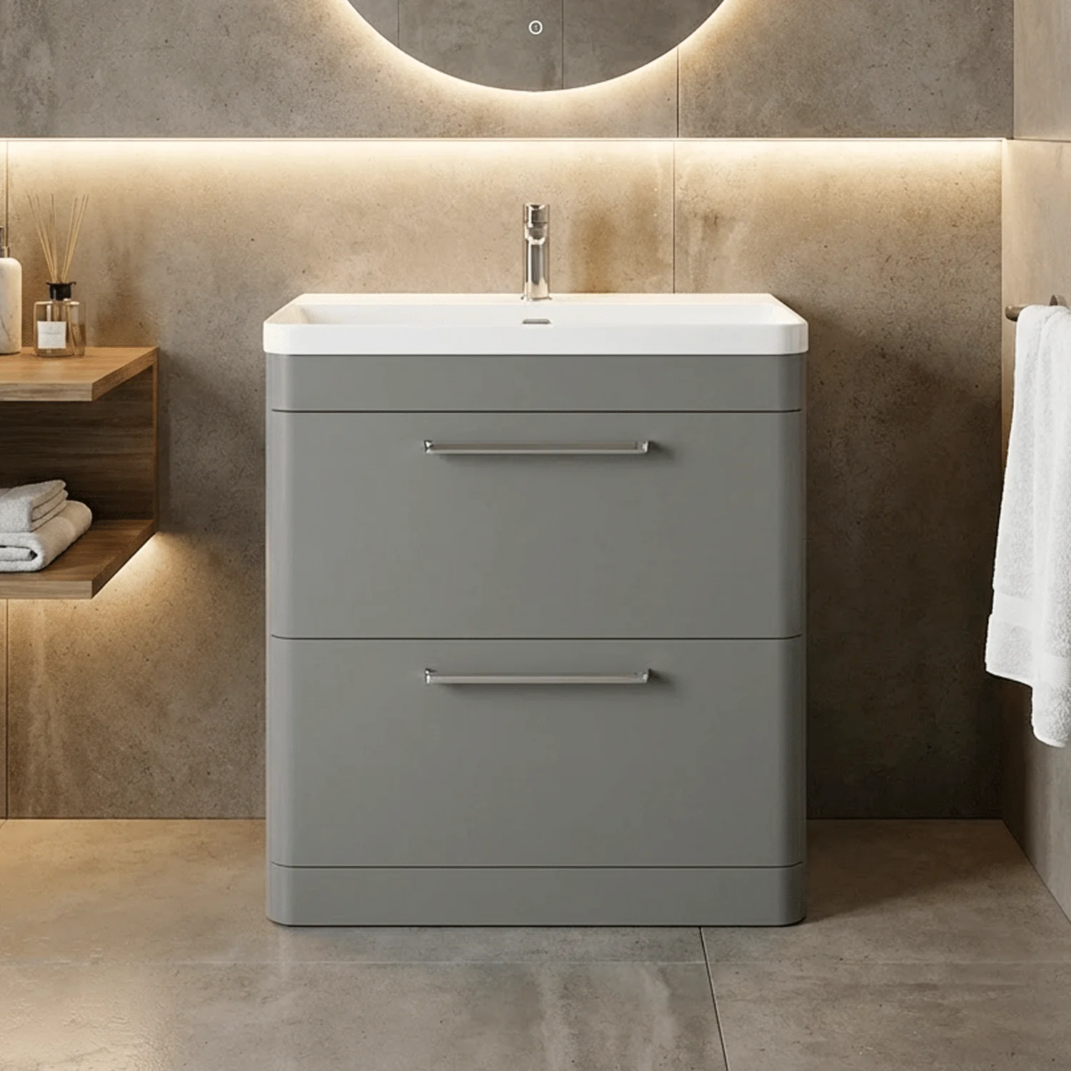 Croxden Modern Floor Standing Vanity Basin Unit with Soft Close Drawers - 600mm or 800mm - Image 4