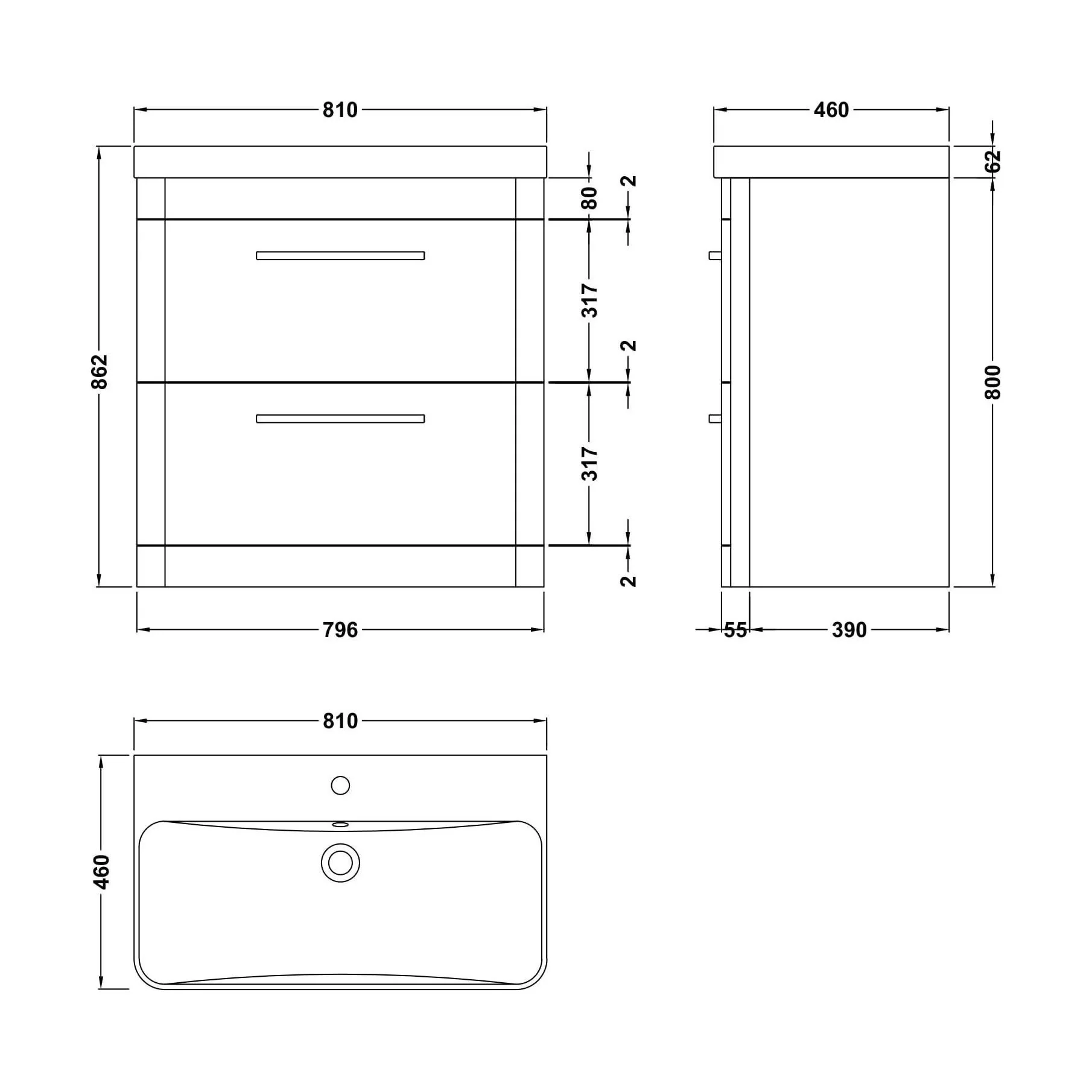 Croxden Modern Floor Standing Vanity Basin Unit with Soft Close Drawers - 600mm or 800mm - Image 48