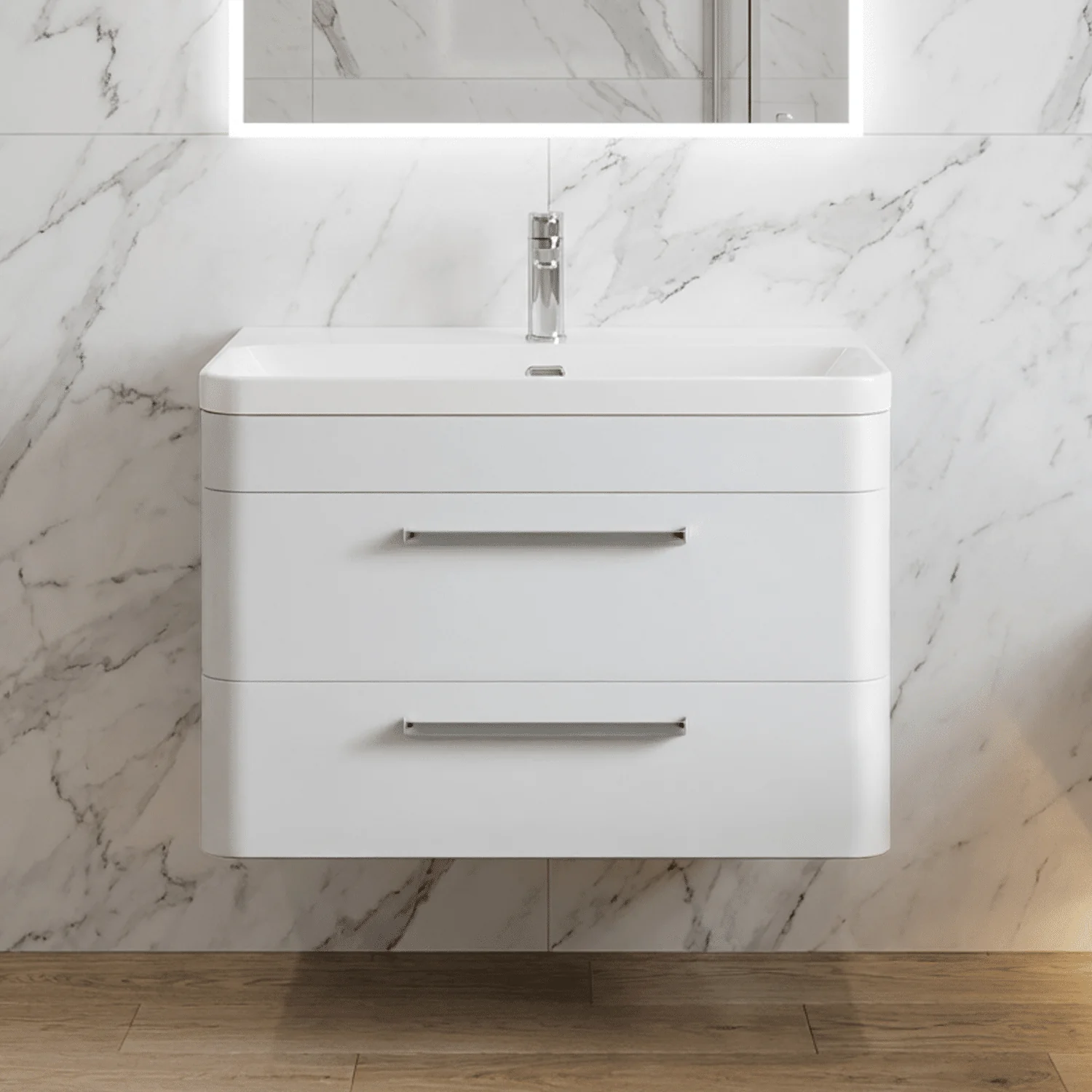 Croxden Modern Wall Hung Vanity Basin Unit with Soft Close Drawers - 600mm or 800mm - Image 2