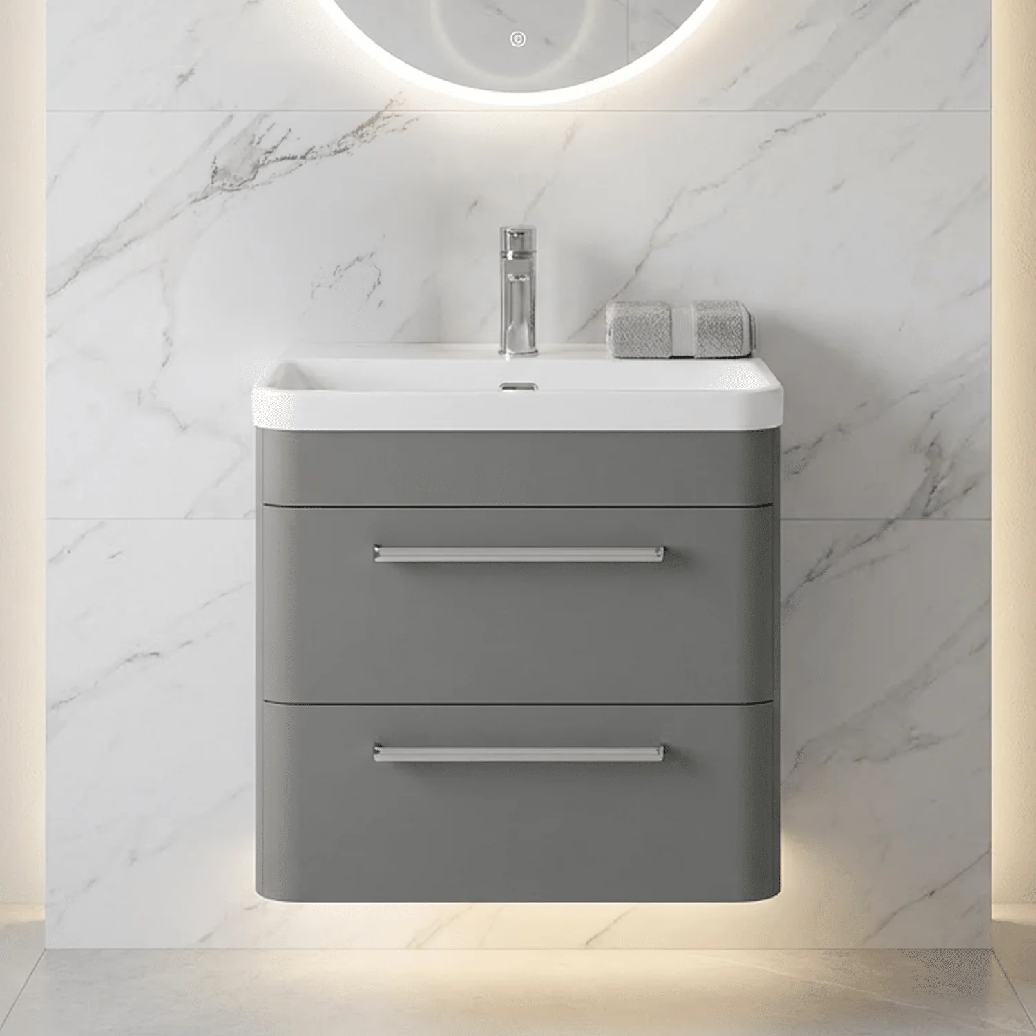 Croxden Modern Wall Hung Vanity Basin Unit with Soft Close Drawers - 600mm or 800mm - Image 3