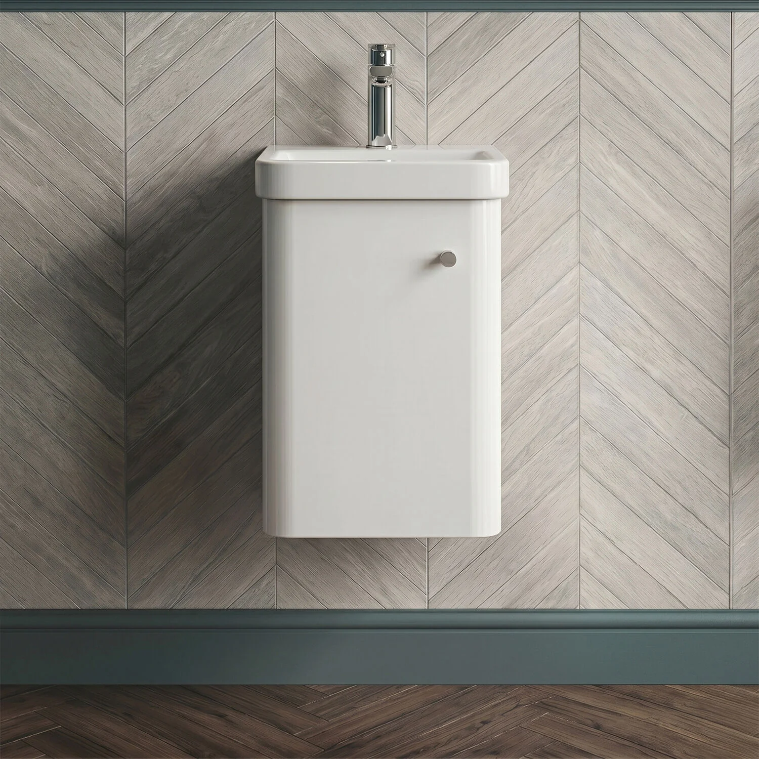 Flashbrook Contemporary Wall Hung 1 Door Vanity Unit with Ceramic Sink - 400mm