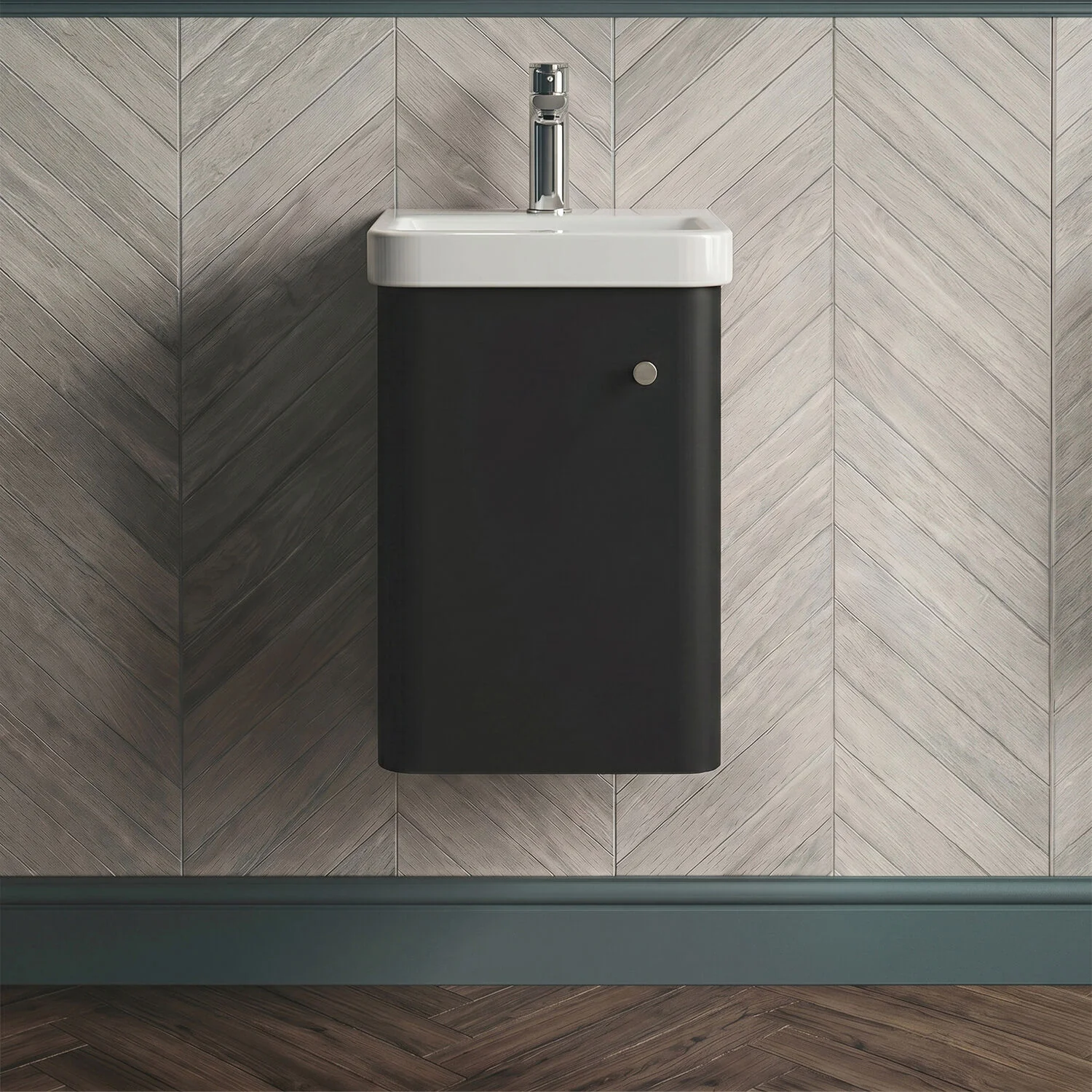 Flashbrook Contemporary Wall Hung 1 Door Vanity Unit with Ceramic Sink - 400mm - Image 2