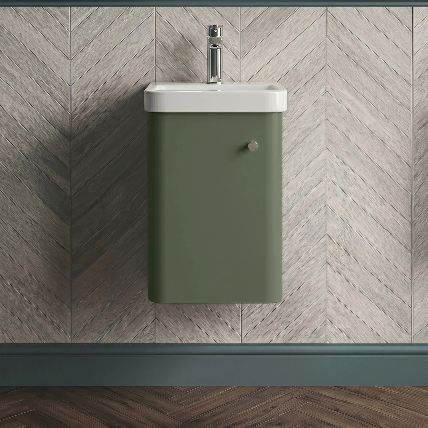 Flashbrook Contemporary Wall Hung 1 Door Vanity Unit with Ceramic Sink - 400mm - Image 3