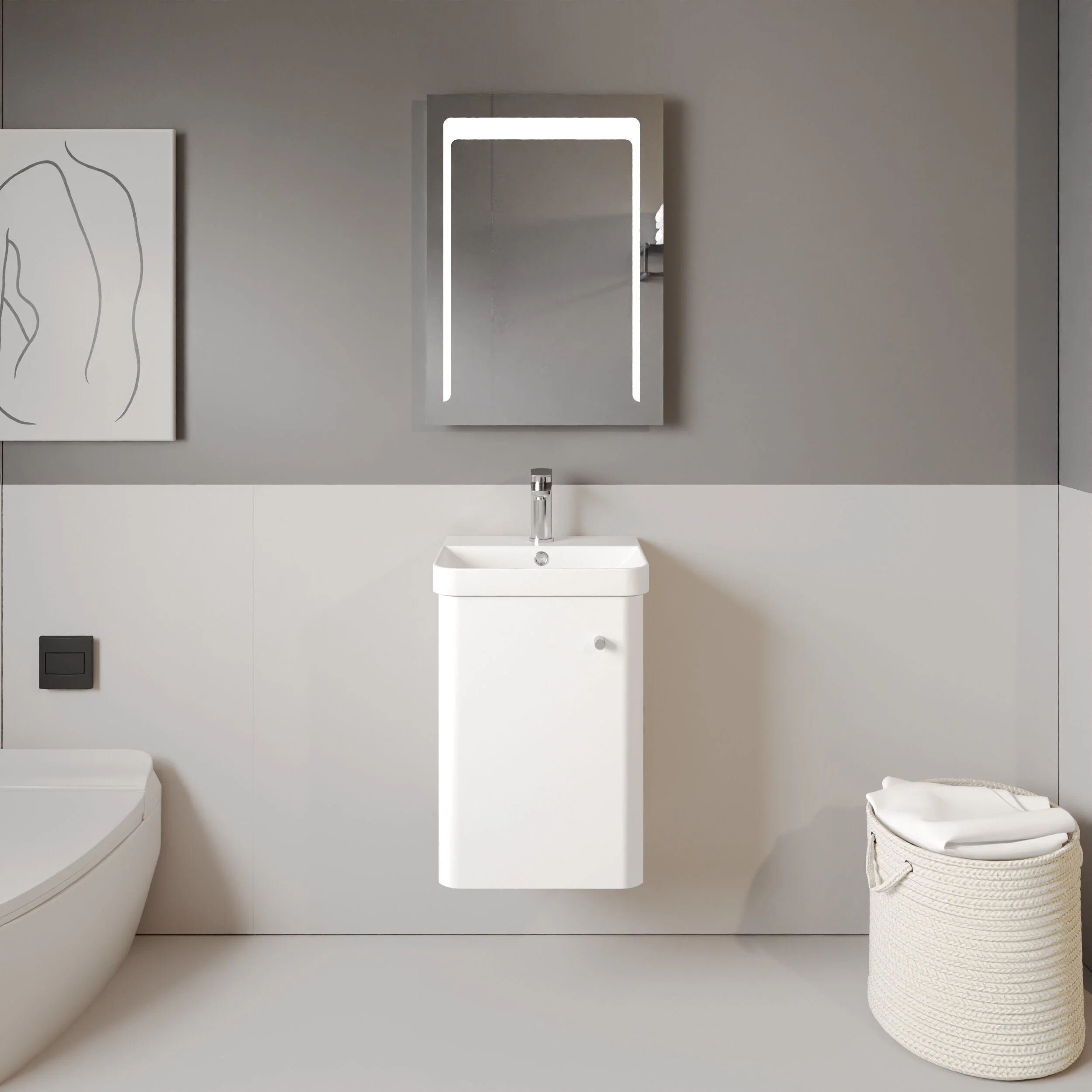 Flashbrook Contemporary Wall Hung 1 Door Vanity Unit with Ceramic Sink - 400mm - Image 4