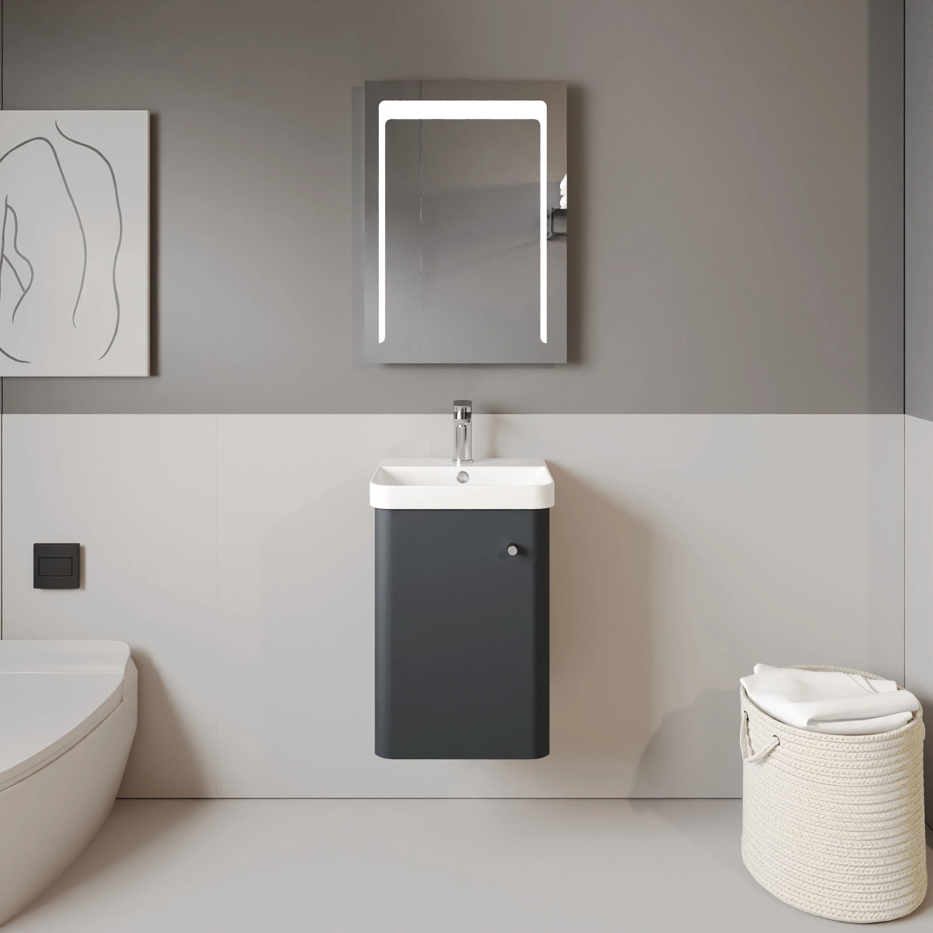 Flashbrook Contemporary Wall Hung 1 Door Vanity Unit with Ceramic Sink - 400mm - Image 5