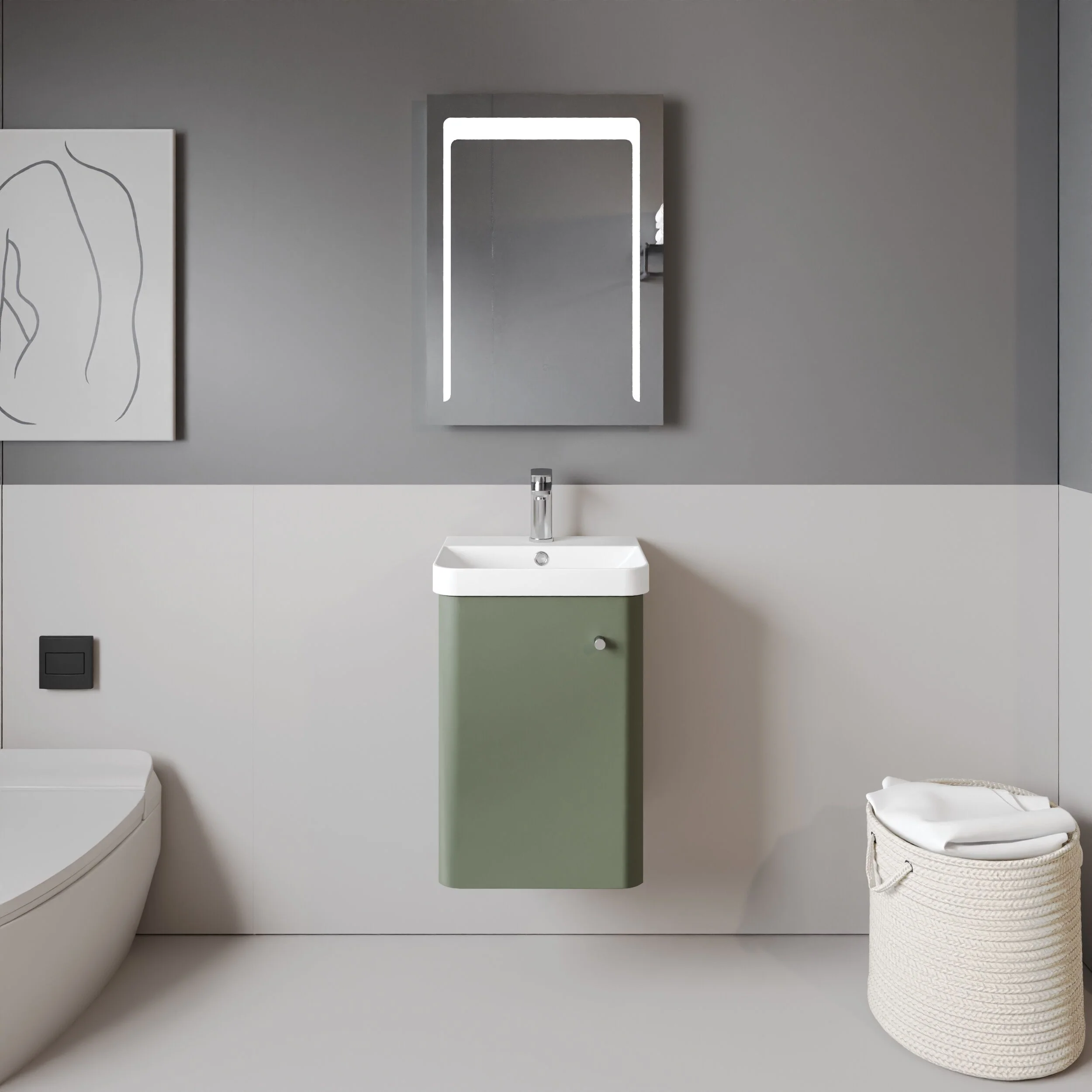 Flashbrook Contemporary Wall Hung 1 Door Vanity Unit with Ceramic Sink - 400mm - Image 6