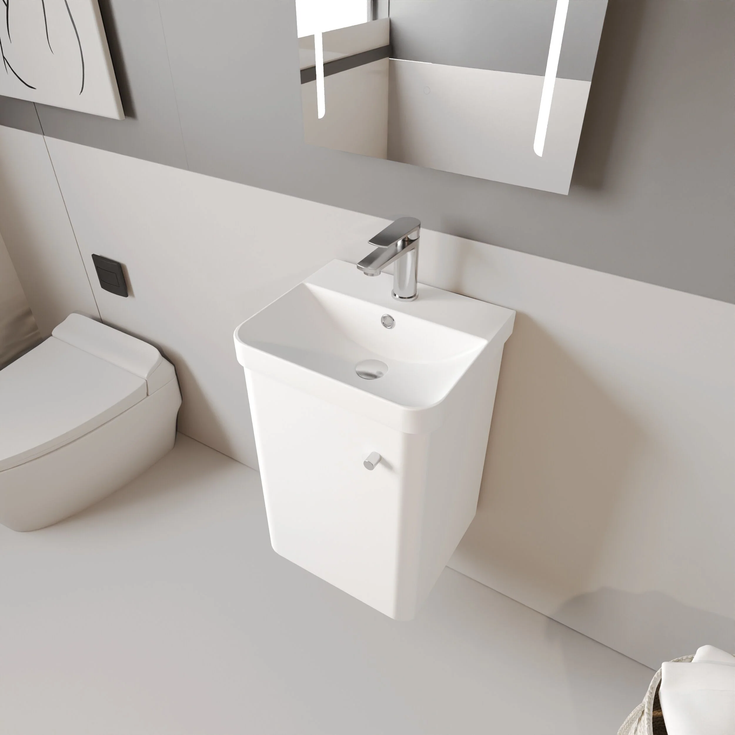 Flashbrook Contemporary Wall Hung 1 Door Vanity Unit with Ceramic Sink - 400mm - Image 7