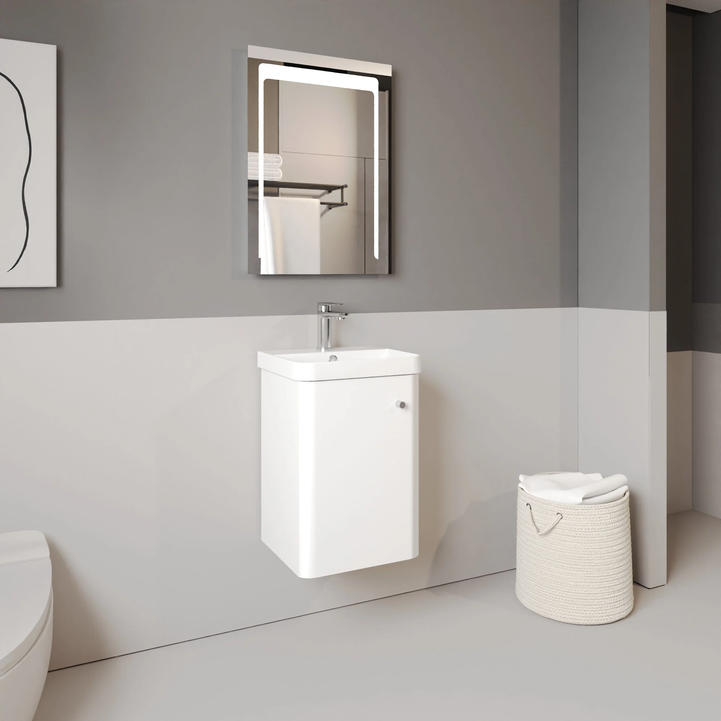 Flashbrook Contemporary Wall Hung 1 Door Vanity Unit with Ceramic Sink - 400mm - Image 8