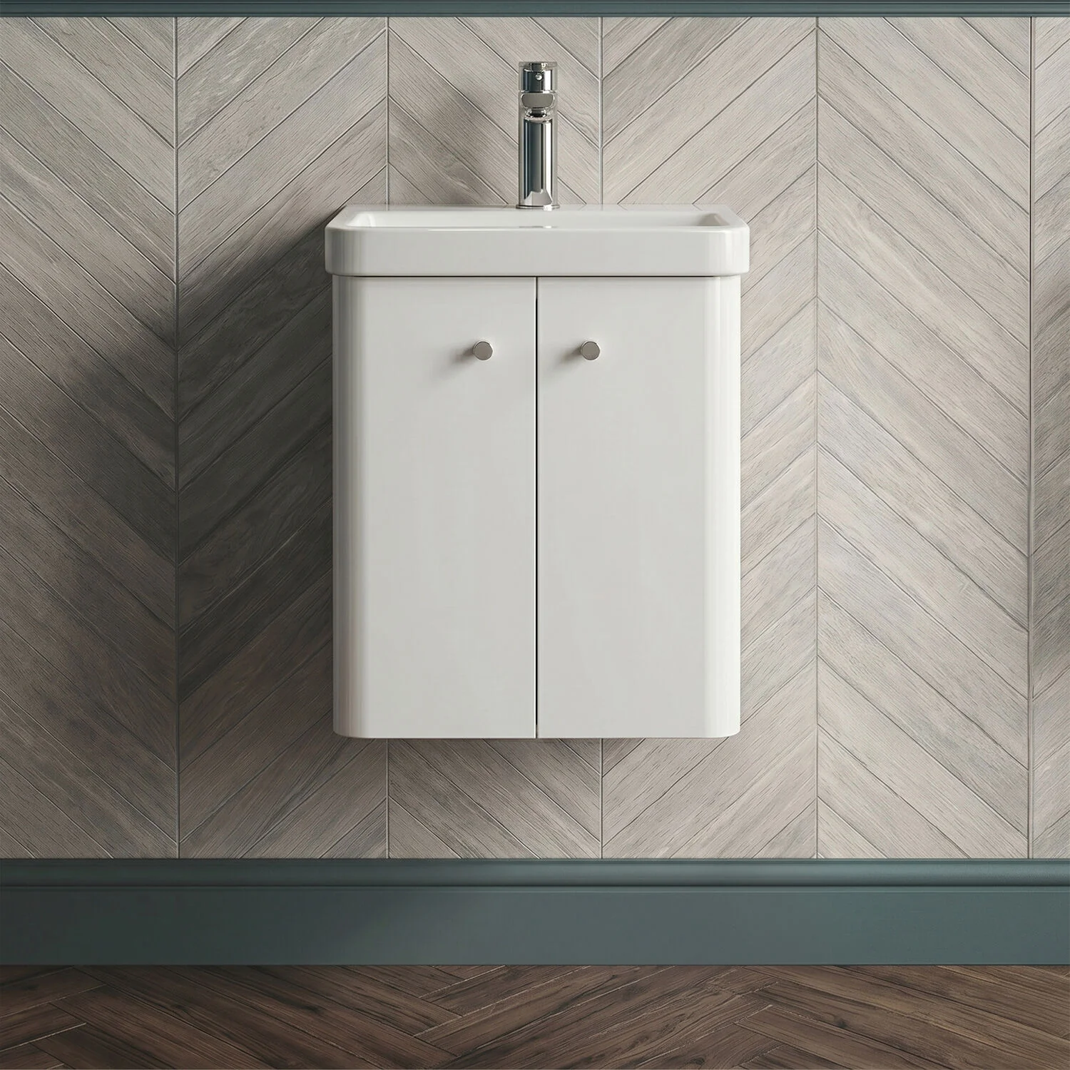 Flashbrook Contemporary Wall Hung 2 Door Vanity Unit with 1 Tap Hole Basin, Choice of Size and Colour