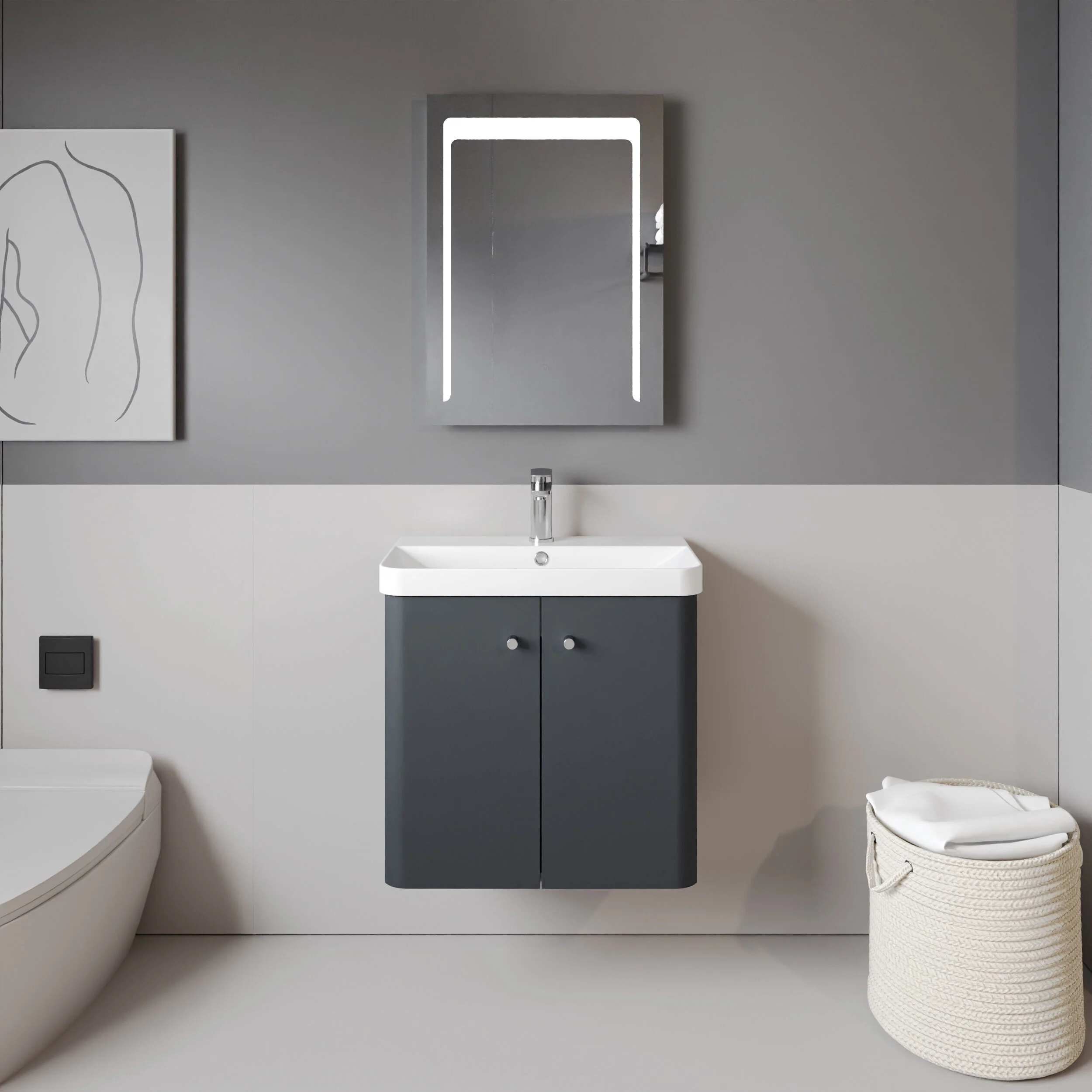 Flashbrook Contemporary Wall Hung 2 Door Vanity Unit with 1 Tap Hole Basin, Choice of Size and Colour - Image 10