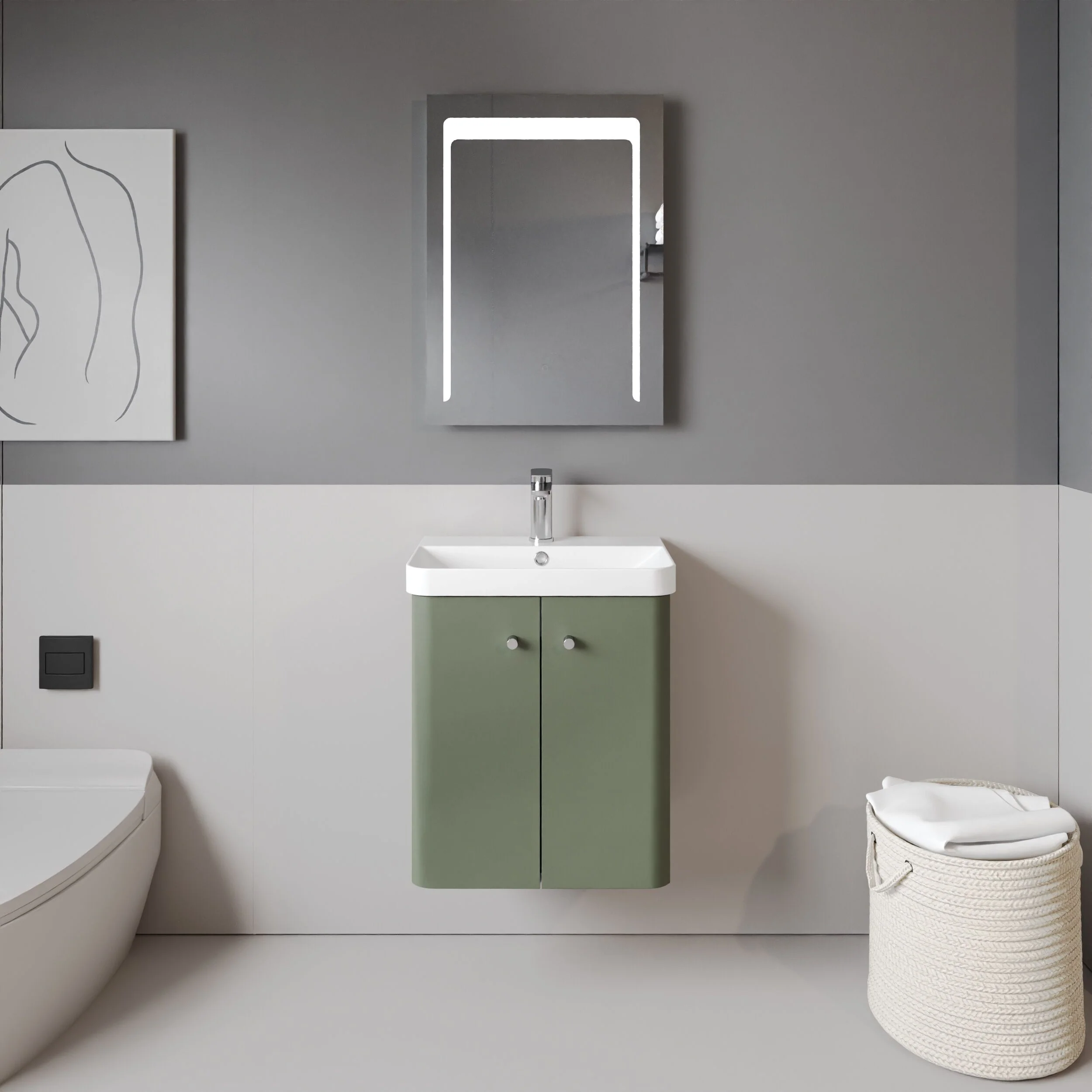 Flashbrook Contemporary Wall Hung 2 Door Vanity Unit with 1 Tap Hole Basin, Choice of Size and Colour - Image 11