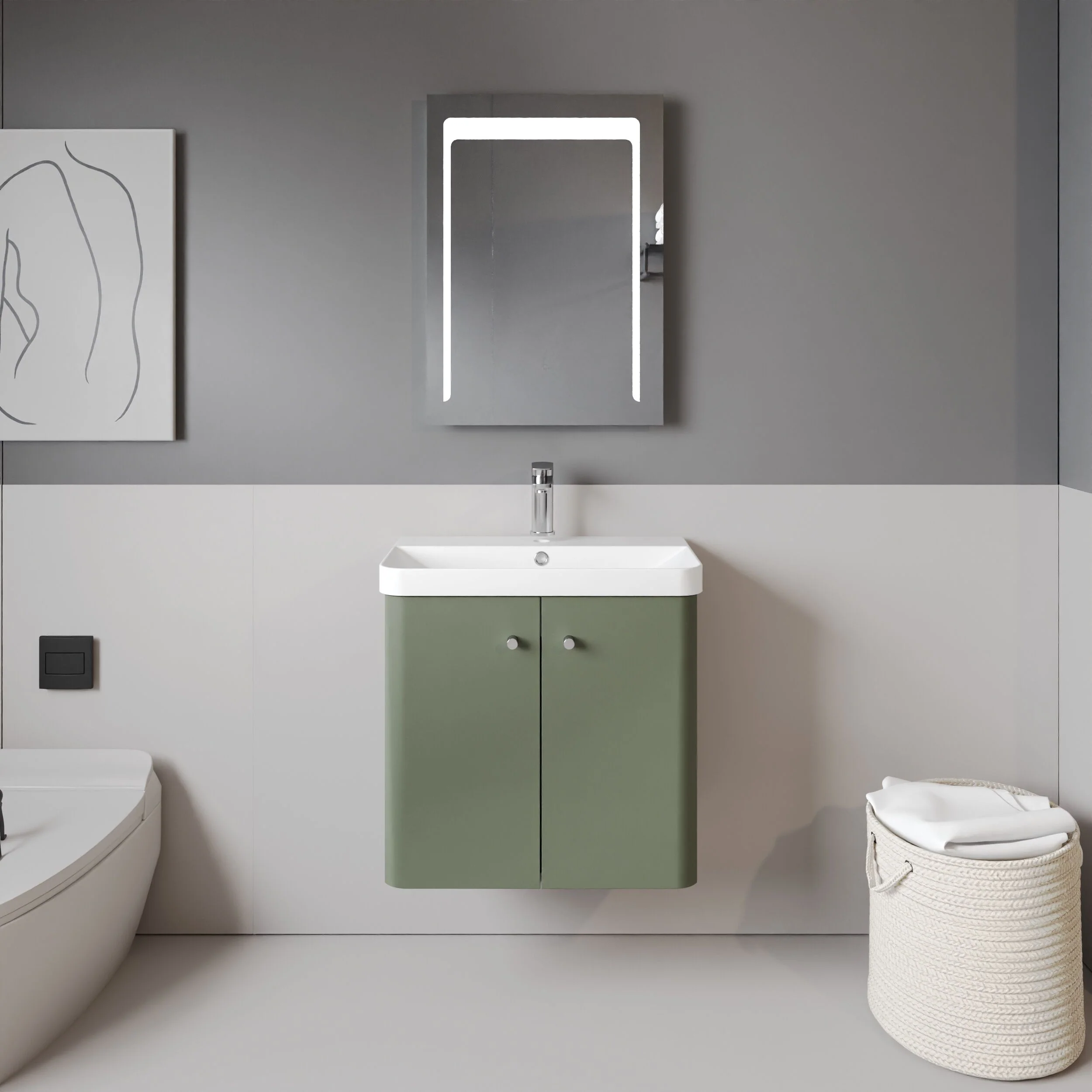 Flashbrook Contemporary Wall Hung 2 Door Vanity Unit with 1 Tap Hole Basin, Choice of Size and Colour - Image 12