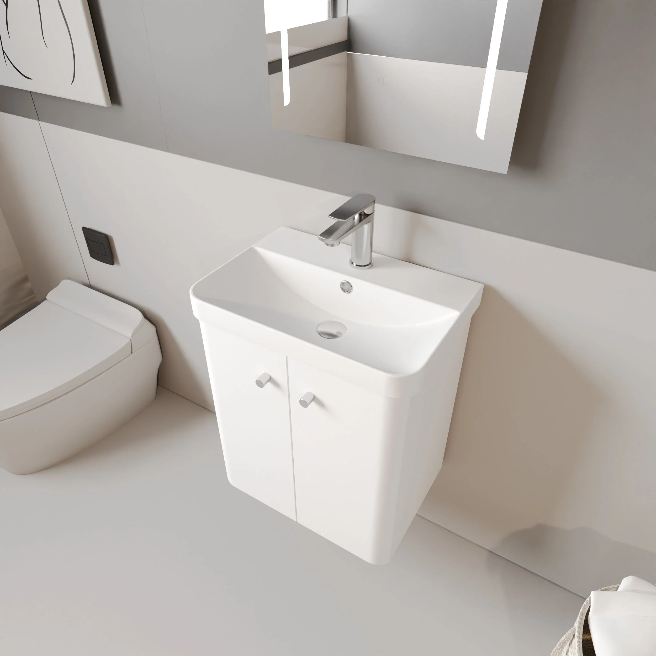 Flashbrook Contemporary Wall Hung 2 Door Vanity Unit with 1 Tap Hole Basin, Choice of Size and Colour - Image 13