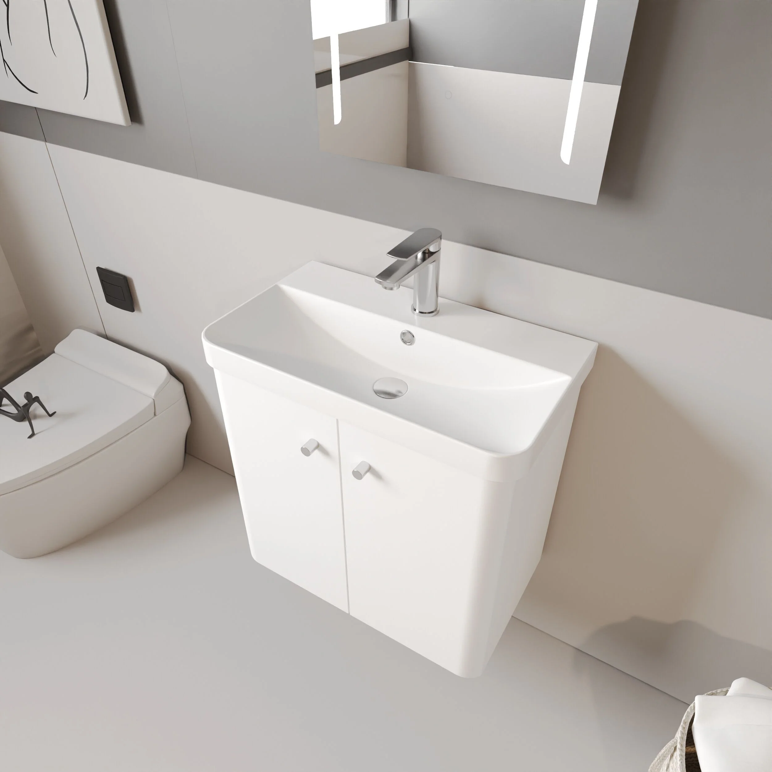 Flashbrook Contemporary Wall Hung 2 Door Vanity Unit with 1 Tap Hole Basin, Choice of Size and Colour - Image 14