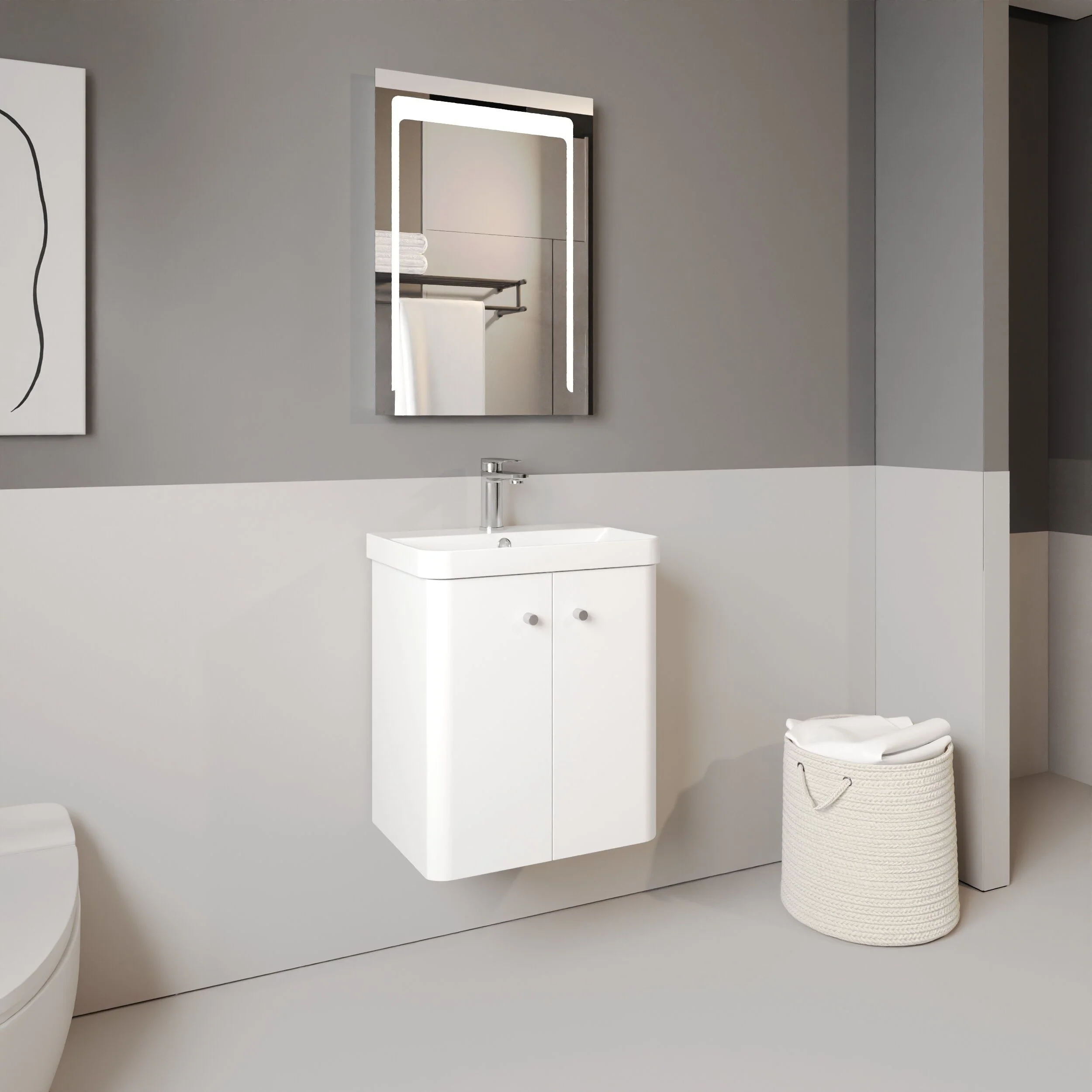 Flashbrook Contemporary Wall Hung 2 Door Vanity Unit with 1 Tap Hole Basin, Choice of Size and Colour - Image 15