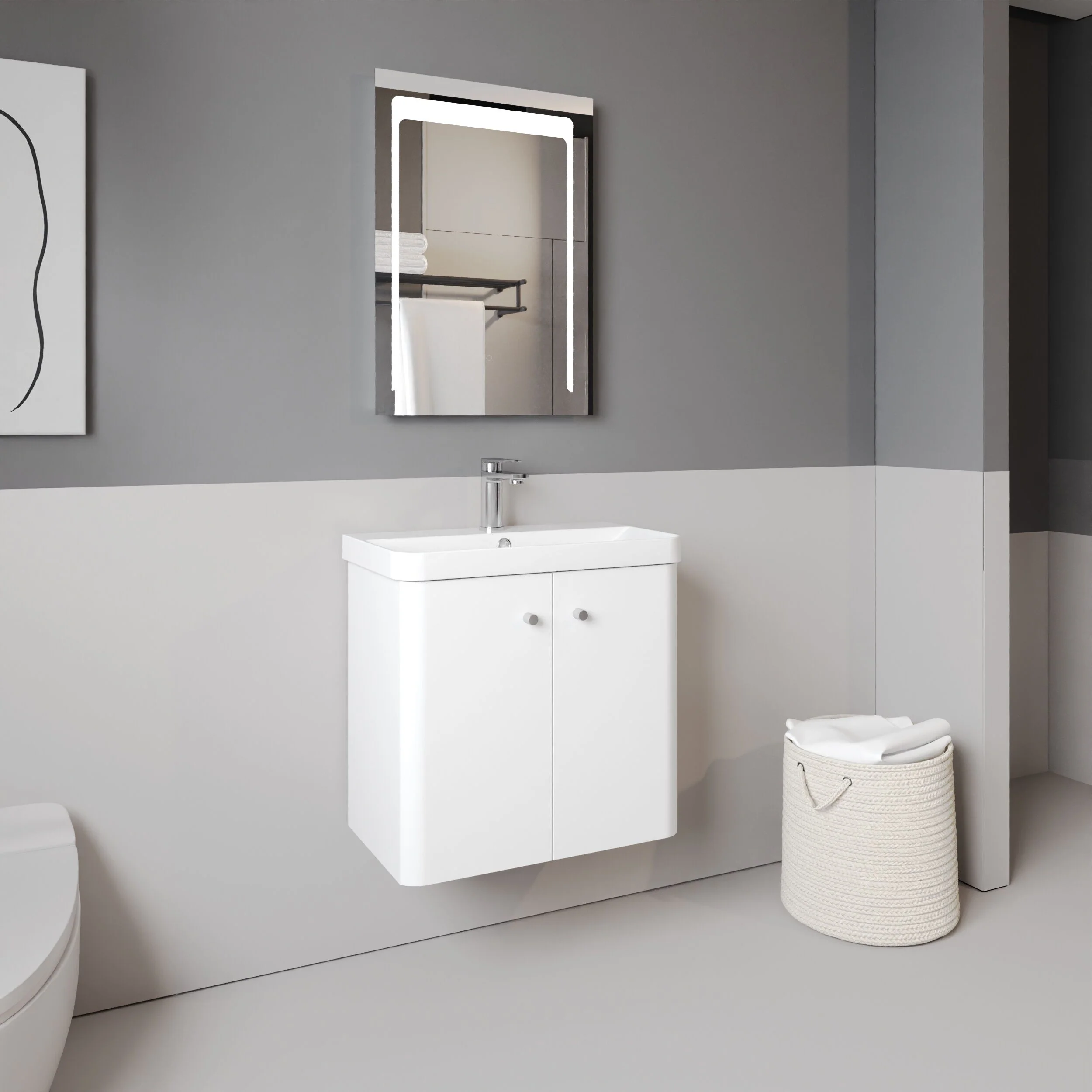 Flashbrook Contemporary Wall Hung 2 Door Vanity Unit with 1 Tap Hole Basin, Choice of Size and Colour - Image 16