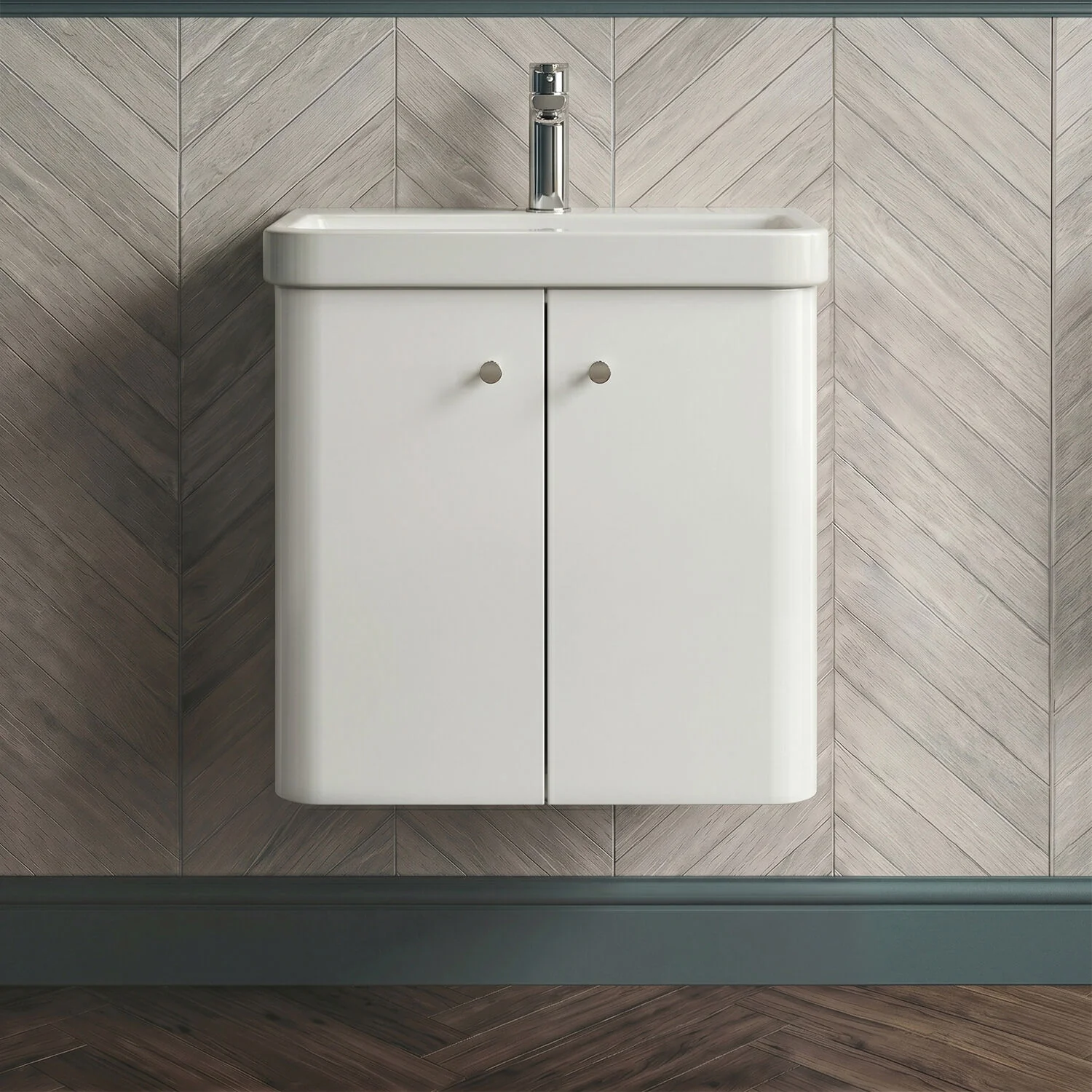 Flashbrook Contemporary Wall Hung 2 Door Vanity Unit with 1 Tap Hole Basin, Choice of Size and Colour - Image 2