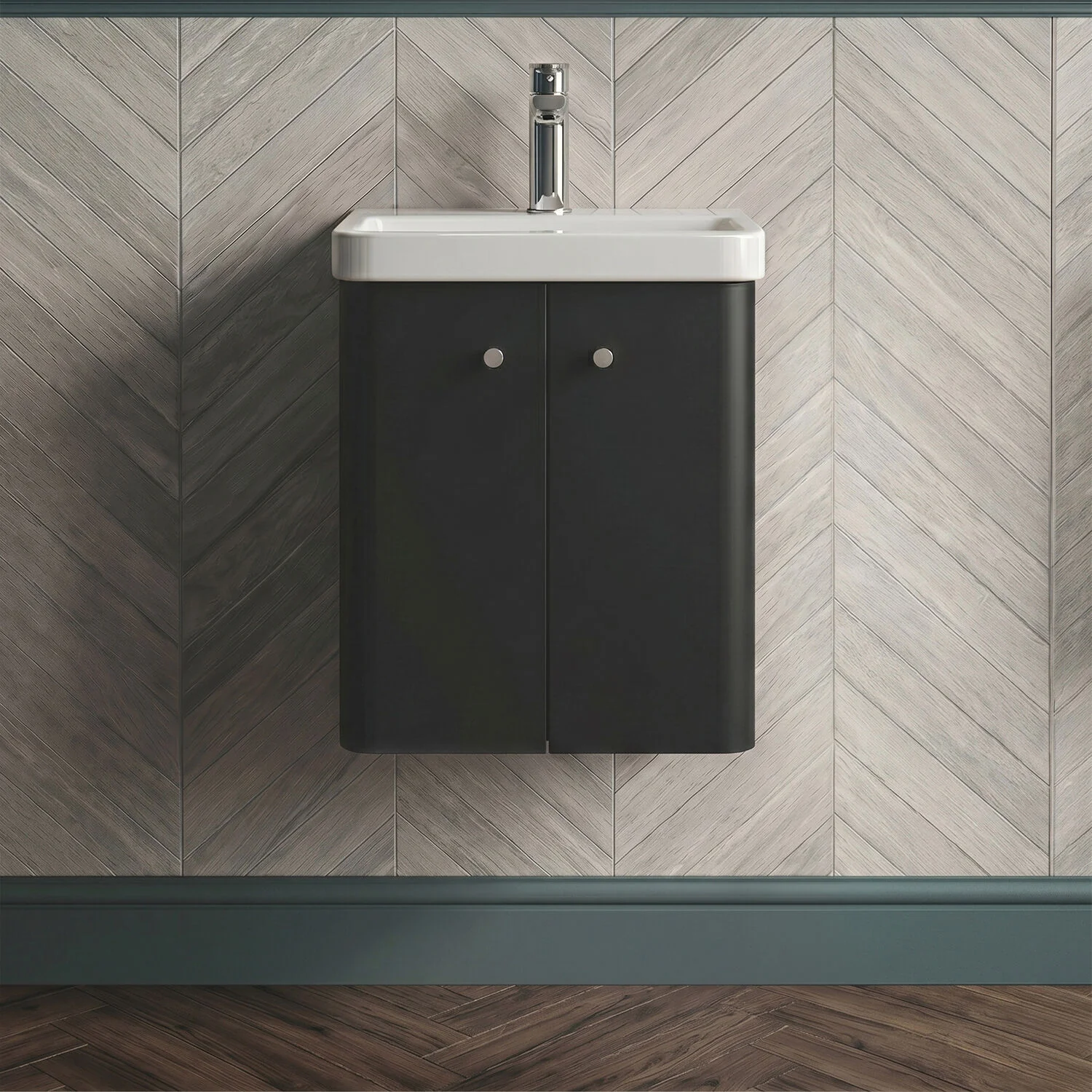 Flashbrook Contemporary Wall Hung 2 Door Vanity Unit with 1 Tap Hole Basin, Choice of Size and Colour - Image 3