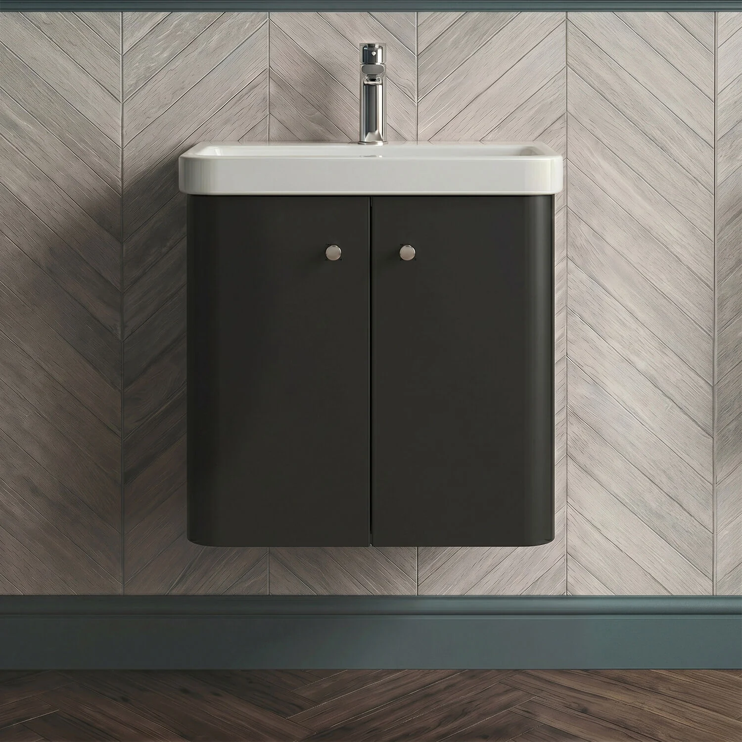 Flashbrook Contemporary Wall Hung 2 Door Vanity Unit with 1 Tap Hole Basin, Choice of Size and Colour - Image 4