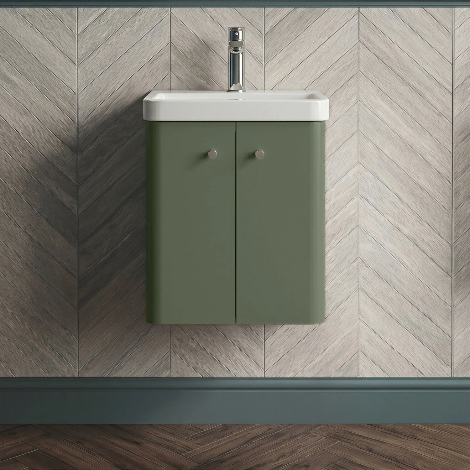 Flashbrook Contemporary Wall Hung 2 Door Vanity Unit with 1 Tap Hole Basin, Choice of Size and Colour - Image 5