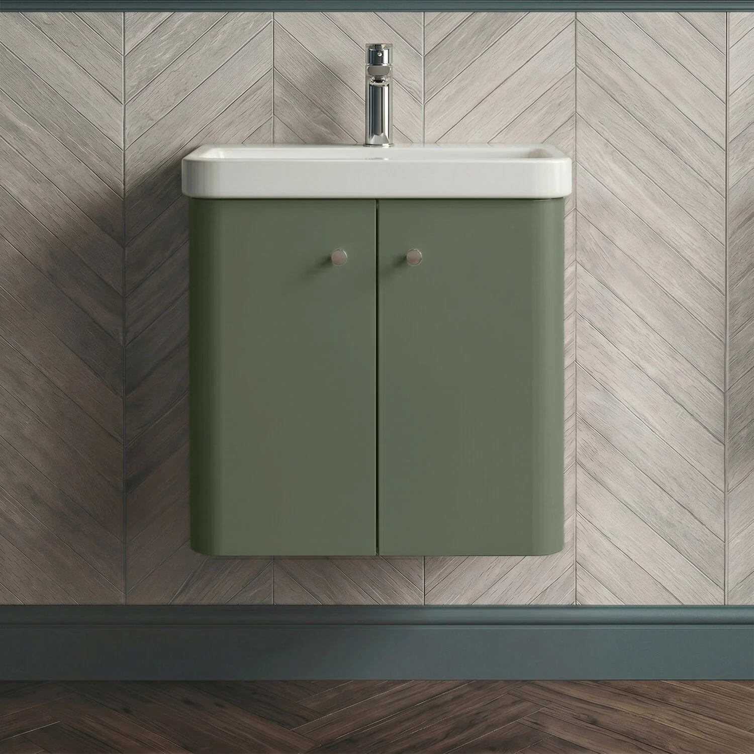 Flashbrook Contemporary Wall Hung 2 Door Vanity Unit with 1 Tap Hole Basin, Choice of Size and Colour - Image 6